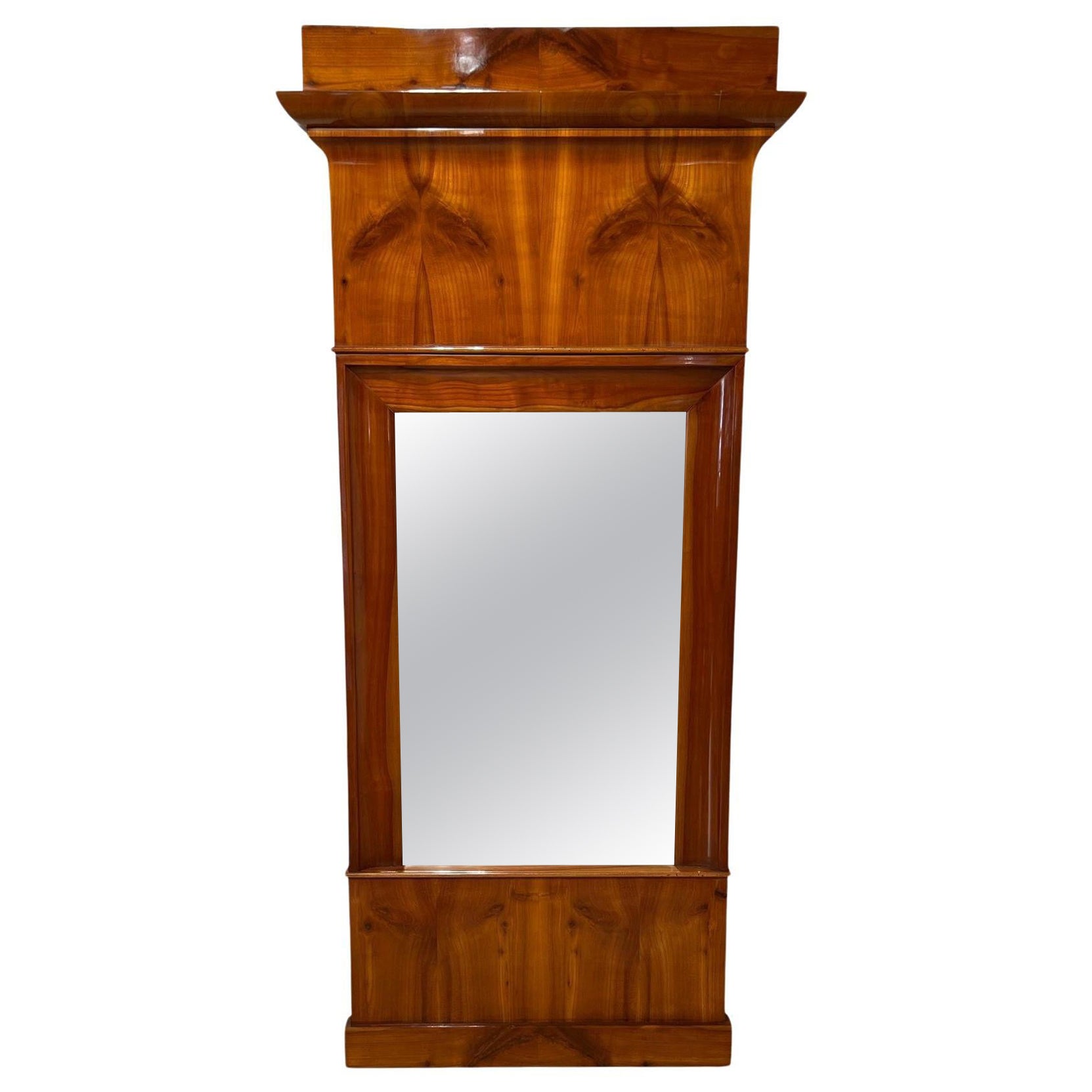 Specchio da parete Biedermeier, impiallacciato di ciliegio, Germania meridionale, 1830 circa