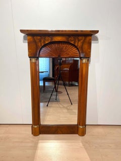 Biedermeier Wall Mirror, Walnut, Maple, Brass, Germany circa 1820