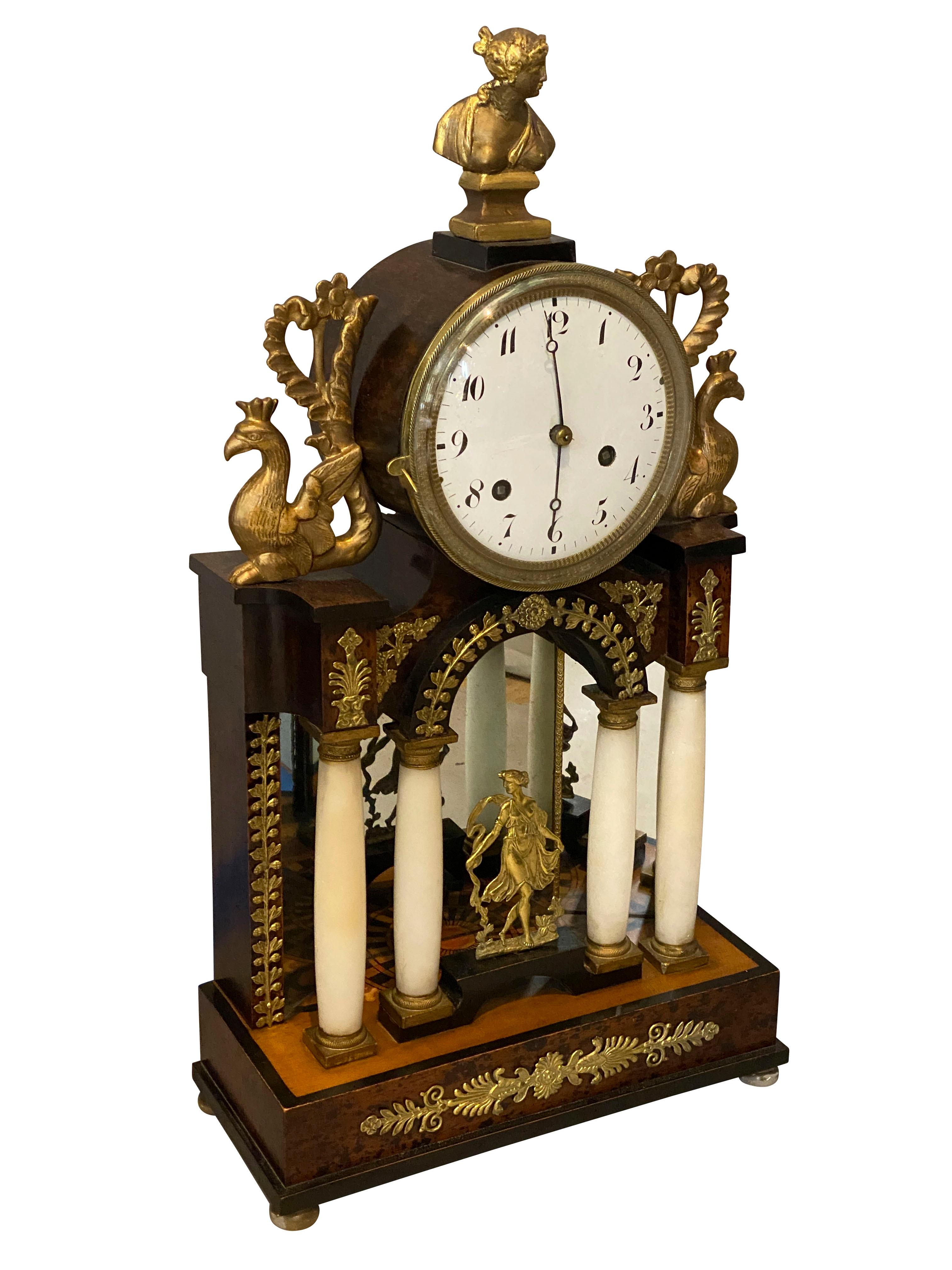 Biedermeier Walnut and Alabaster Mantle Clock 5