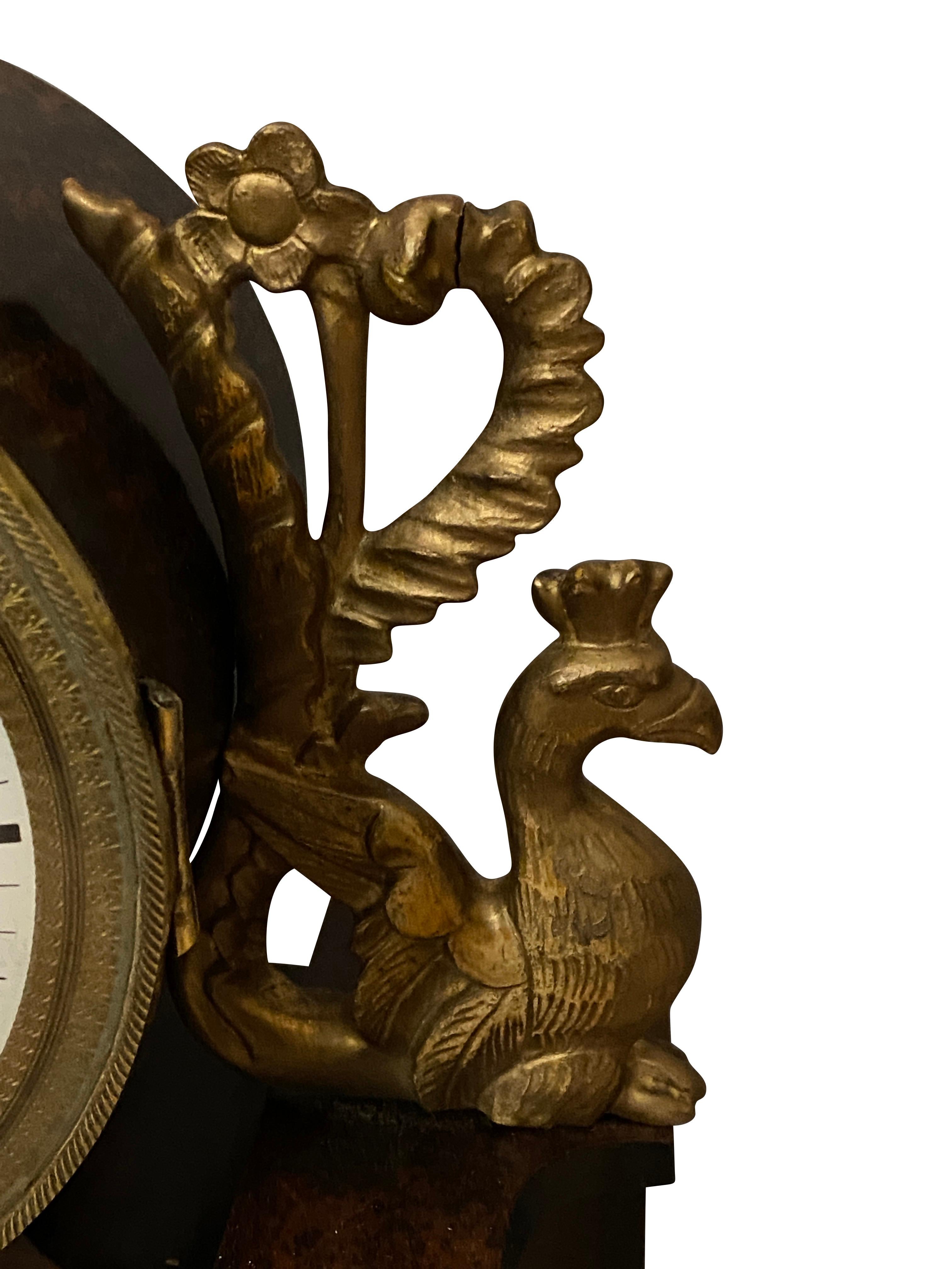 Early 19th Century Biedermeier Walnut and Alabaster Mantle Clock