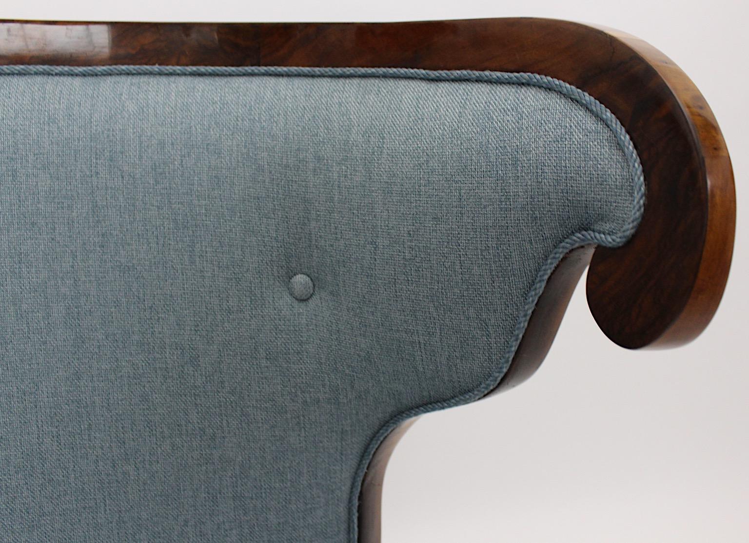 Biedermeier Walnut Blue Fabric Vintage Wingback Chair Armchair Vienna circa 1925 For Sale 5