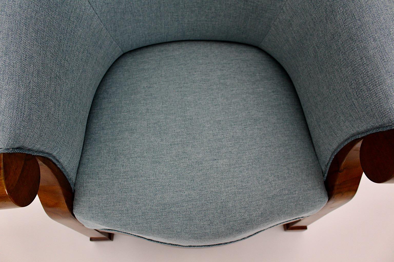Biedermeier Walnut Blue Fabric Vintage Wingback Chair Armchair Vienna circa 1925 For Sale 6