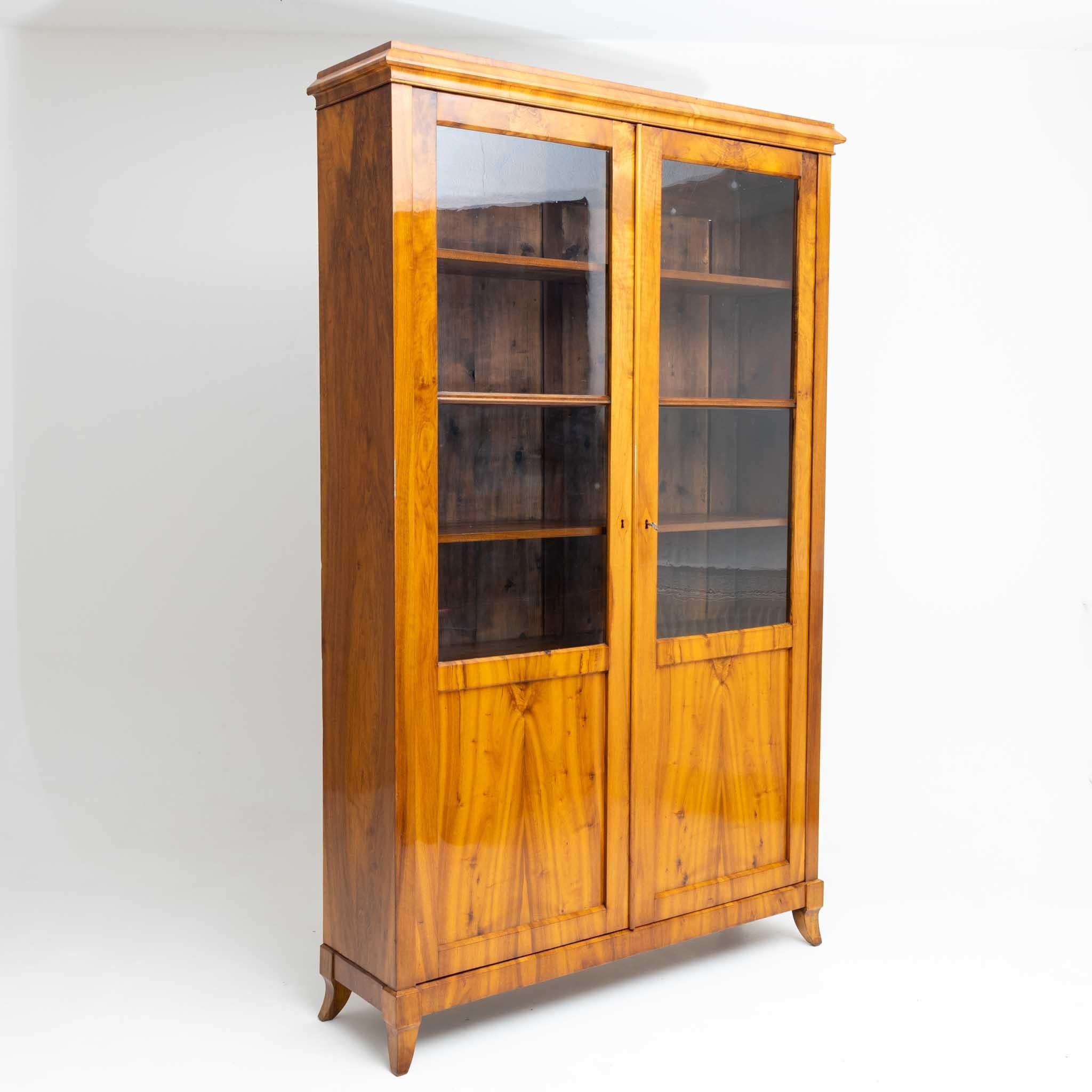 German Biedermeier Walnut Bookcase with Glazed Doors, Southern Geramny, circa 1820