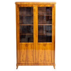 Biedermeier Walnut Bookcase with Glazed Doors, Southern Geramny, circa 1820