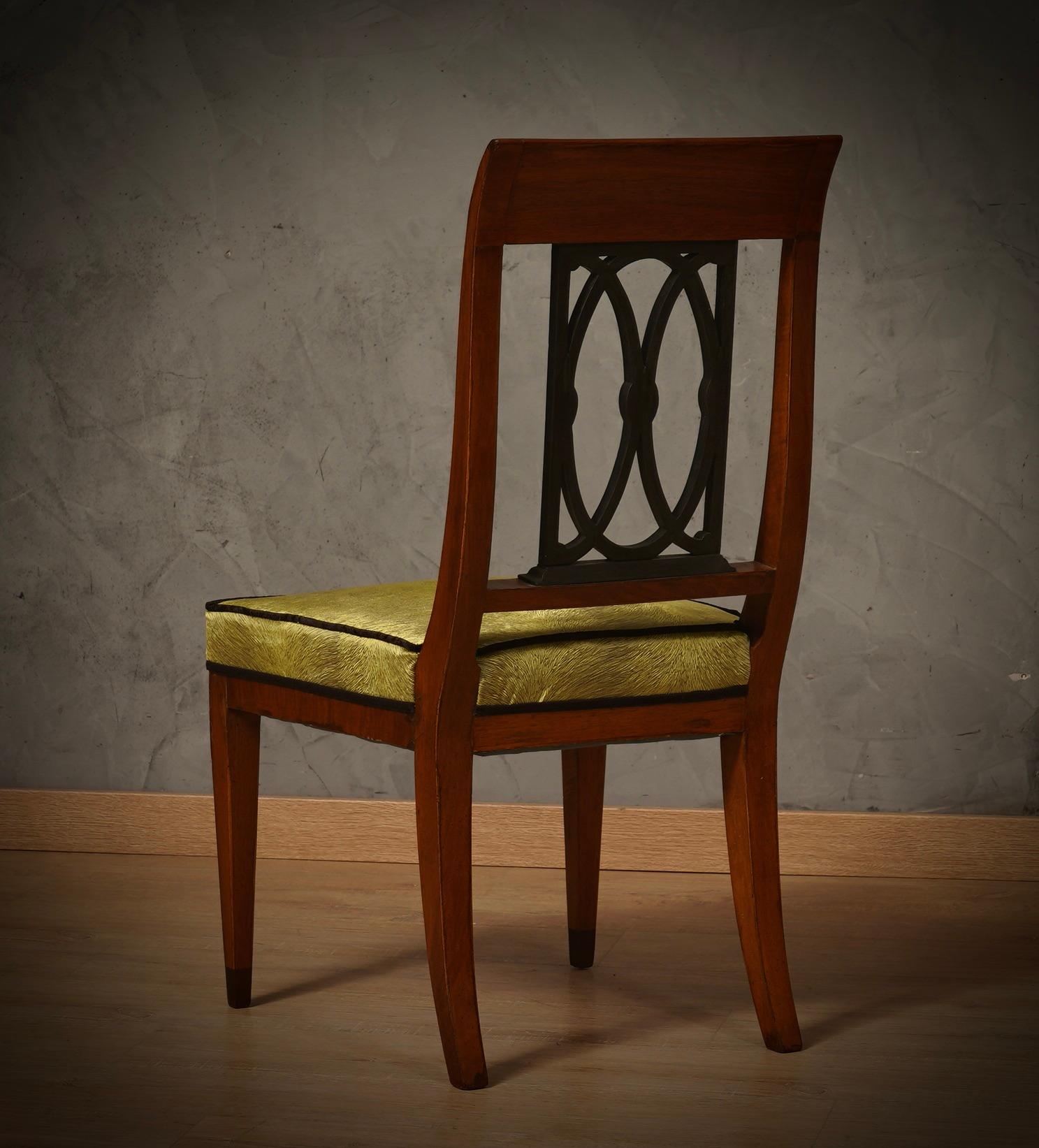 Mid-20th Century In The Style Biedermeier Walnut Brass and Velvet Dinning Room Chairs, 1940