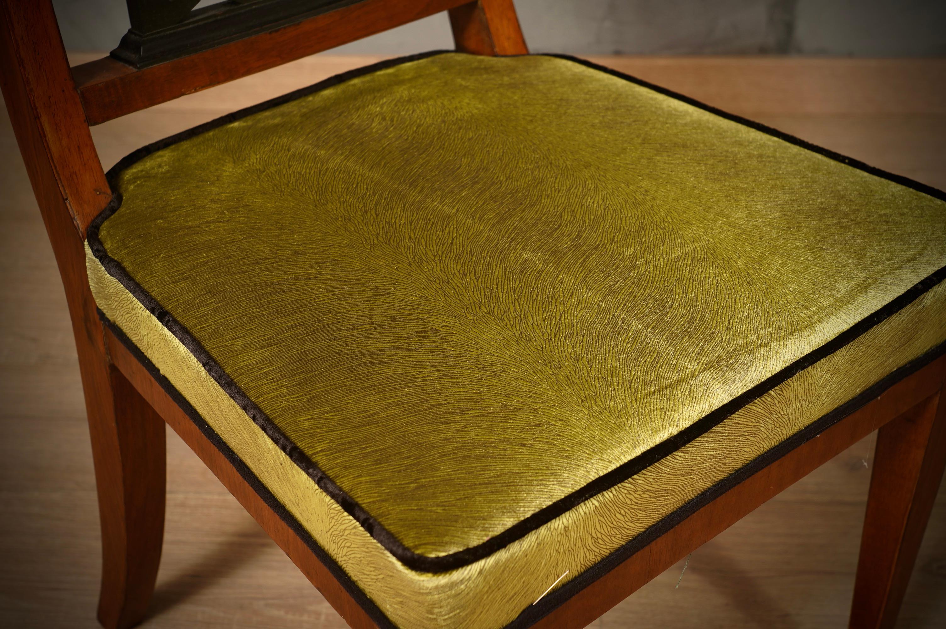 In The Style Biedermeier Walnut Brass and Velvet Dinning Room Chairs, 1940 2