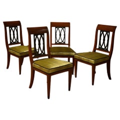 In The Style Biedermeier Walnut Brass and Velvet Dinning Room Chairs, 1940