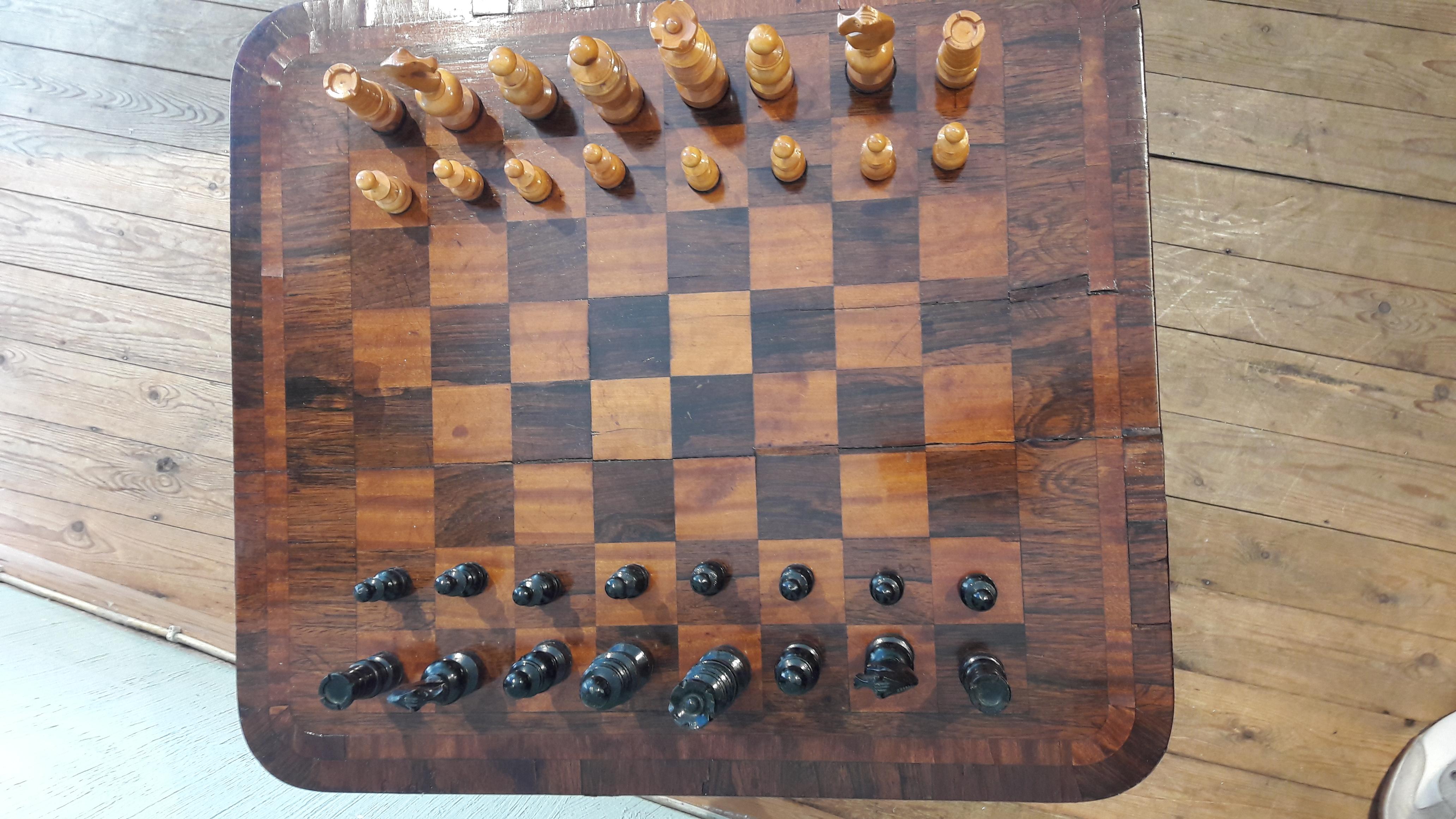 Polished Biedermeier Walnut Chess Table