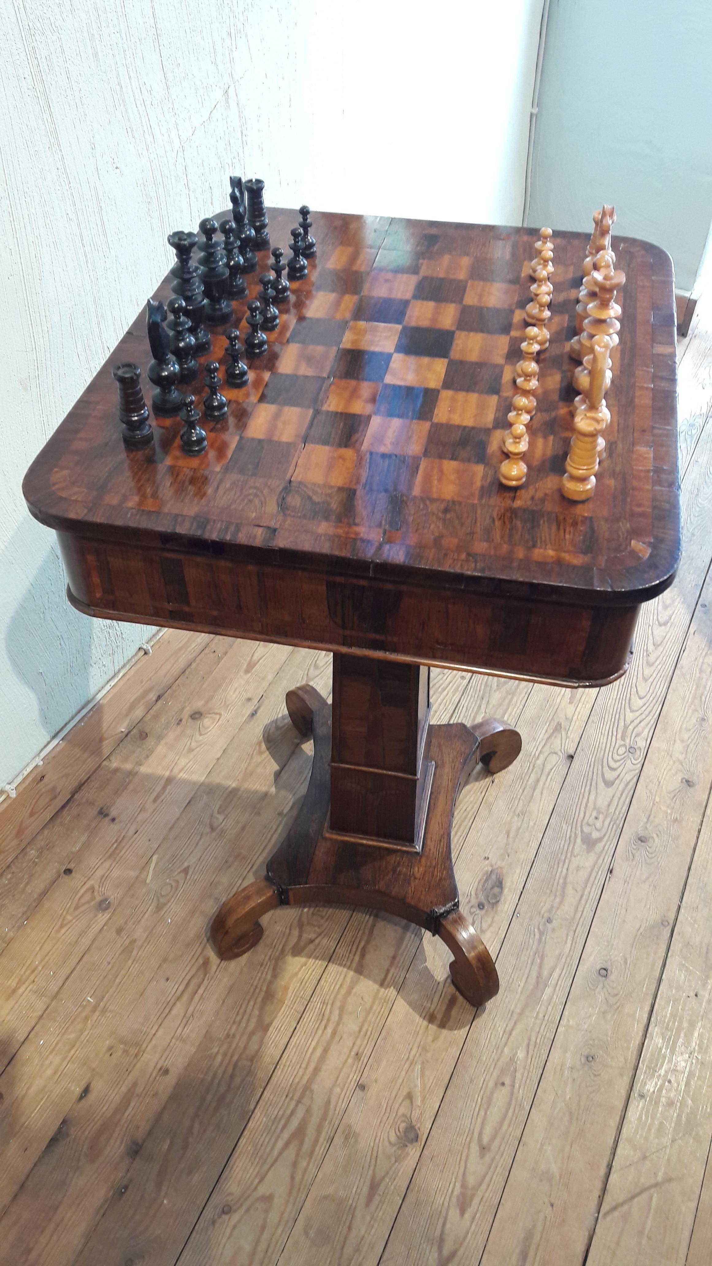 19th Century Biedermeier Walnut Chess Table