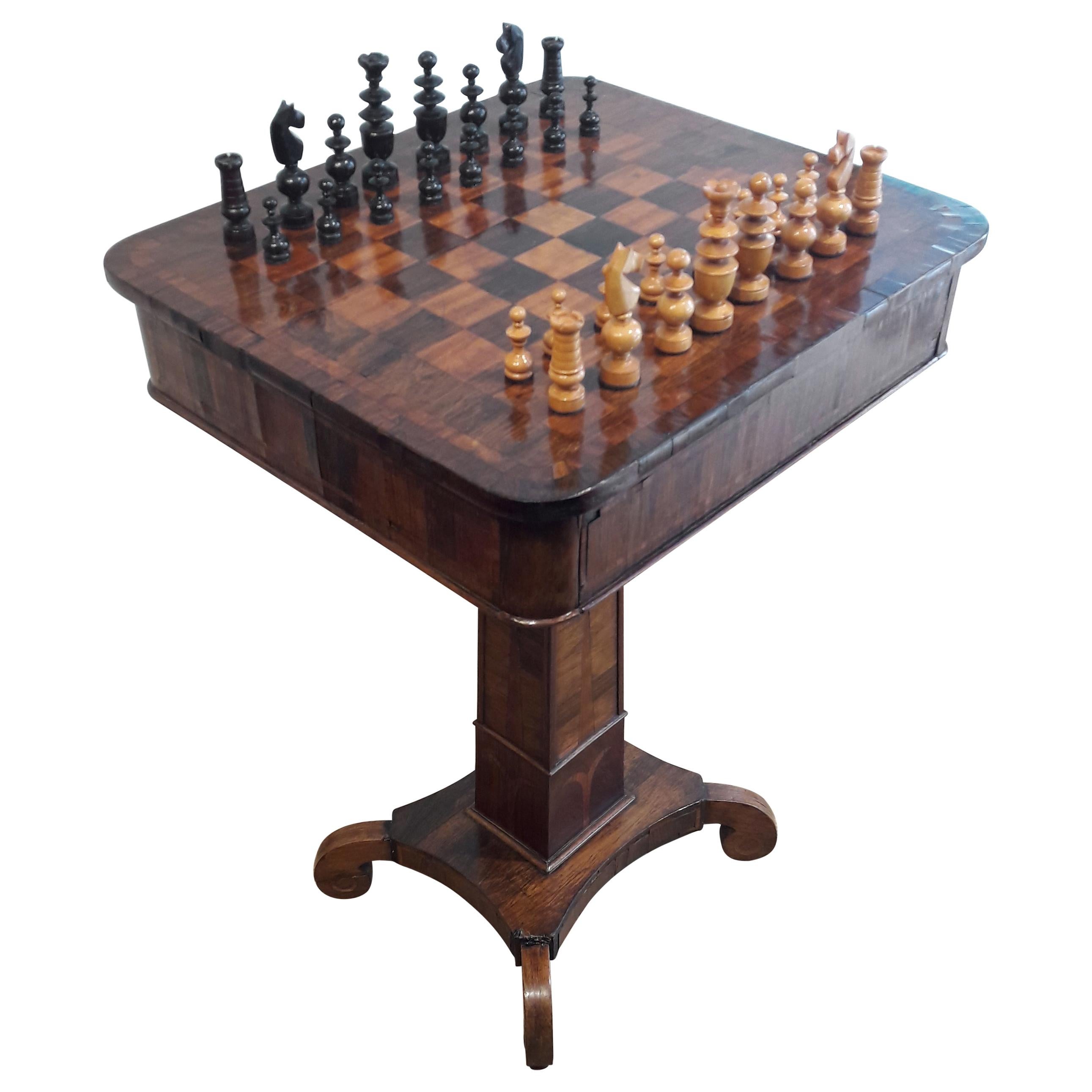 Biedermeier Walnut Chess Table