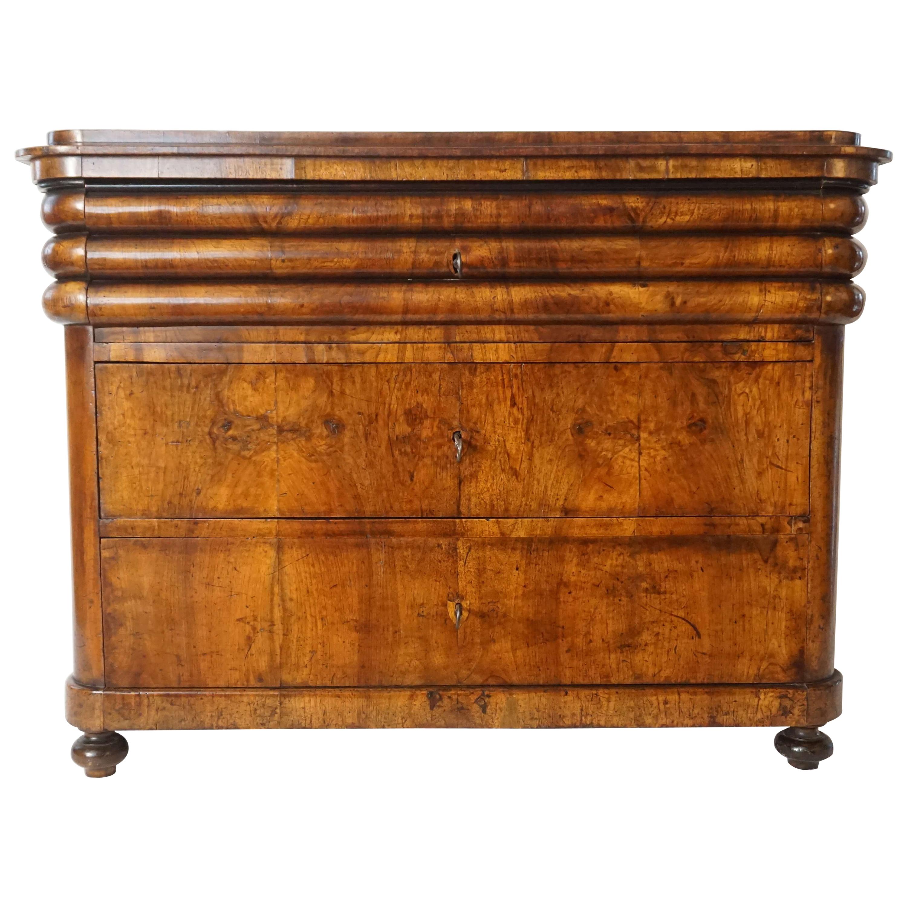 Biedermeier Walnut Commode or Chest of Unusual Form, Austria, circa 1840