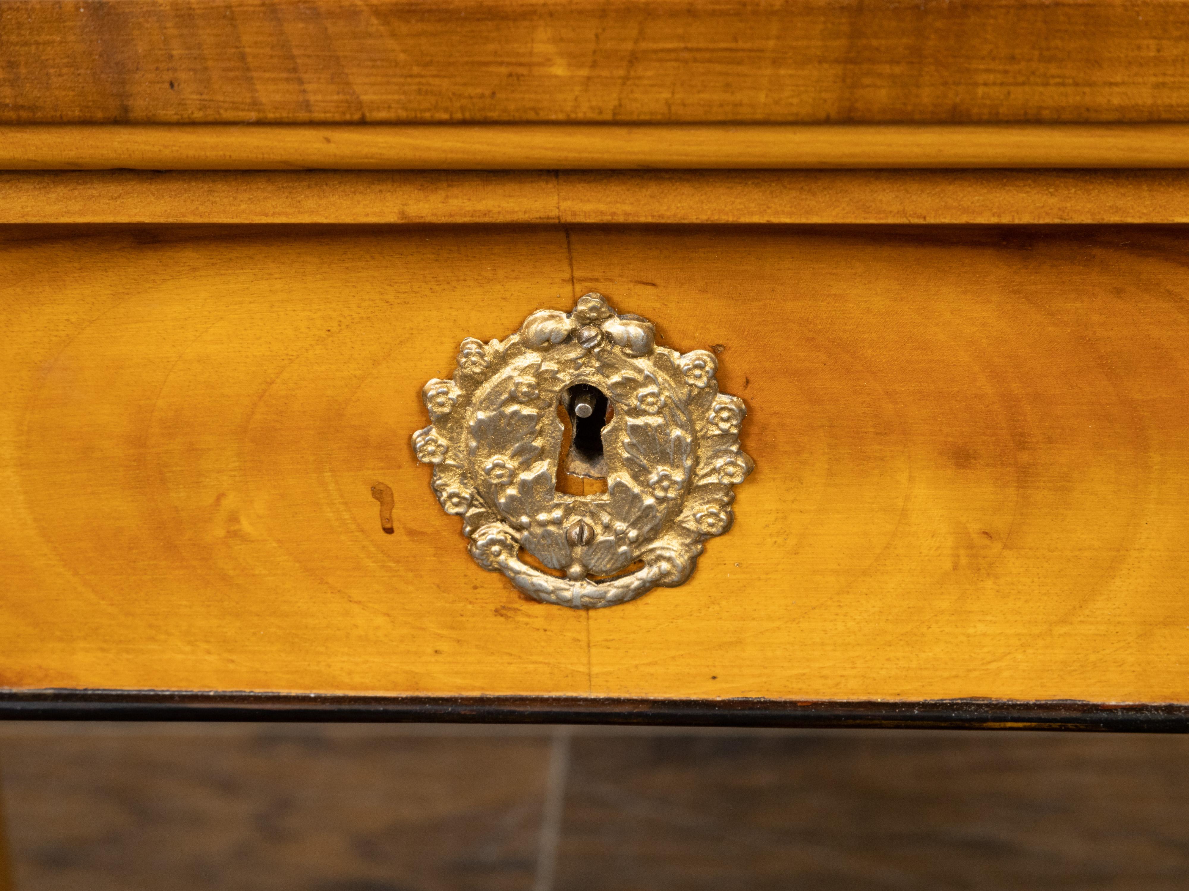 Biedermeier Walnut Console Table with Large Volutes, Pilasters and Gilt Accents For Sale 8