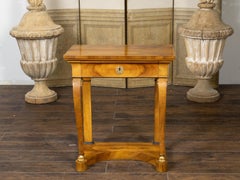 Biedermeier Walnut Console Table with Large Volutes, Pilasters and Gilt Accents