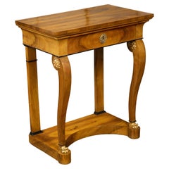 Biedermeier Walnut Console Table with Large Volutes, Pilasters and Gilt Accents