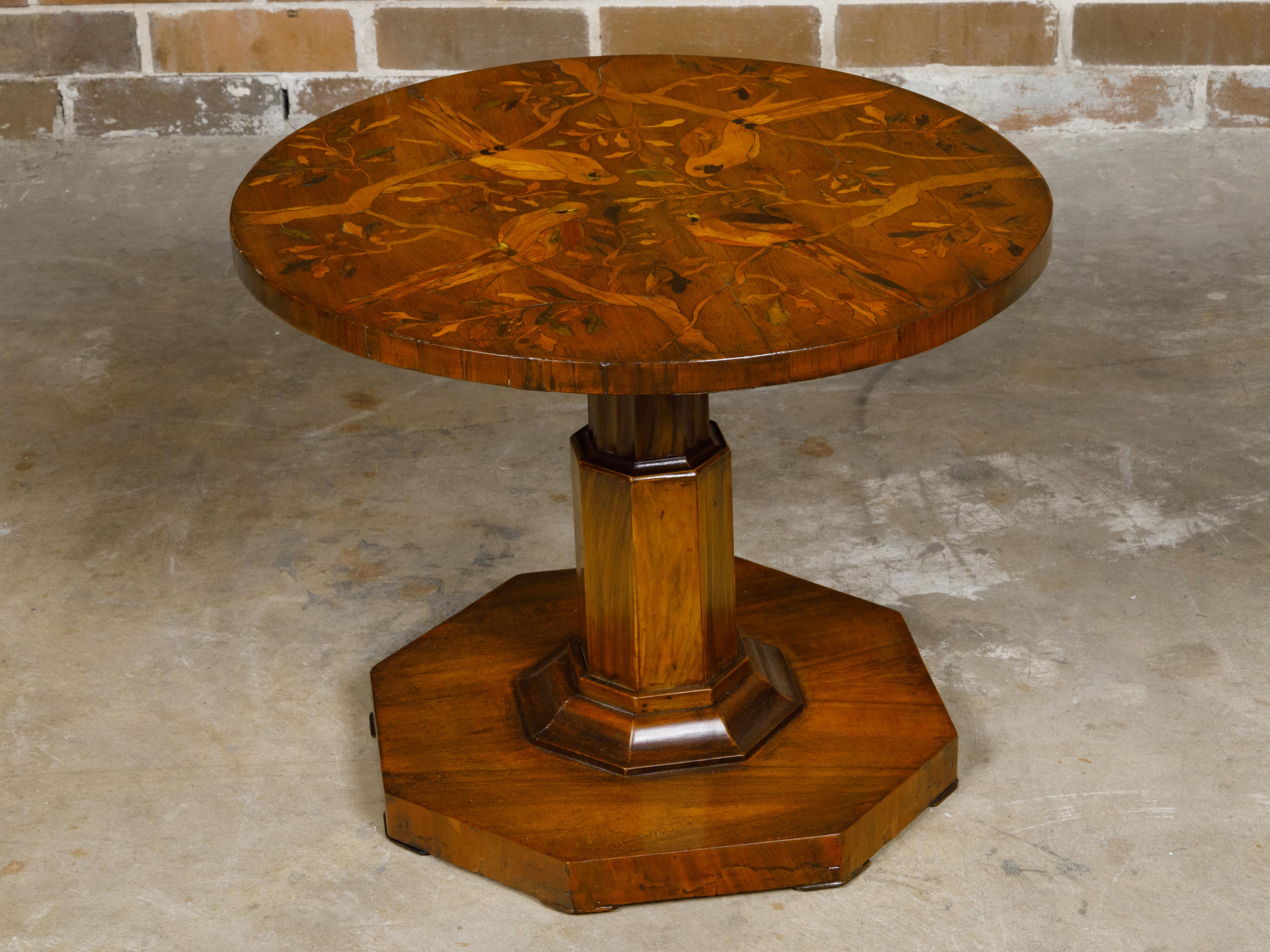 Biedermeier Walnut Side Table with Parrots in Branches Marquetry from Vienna 5