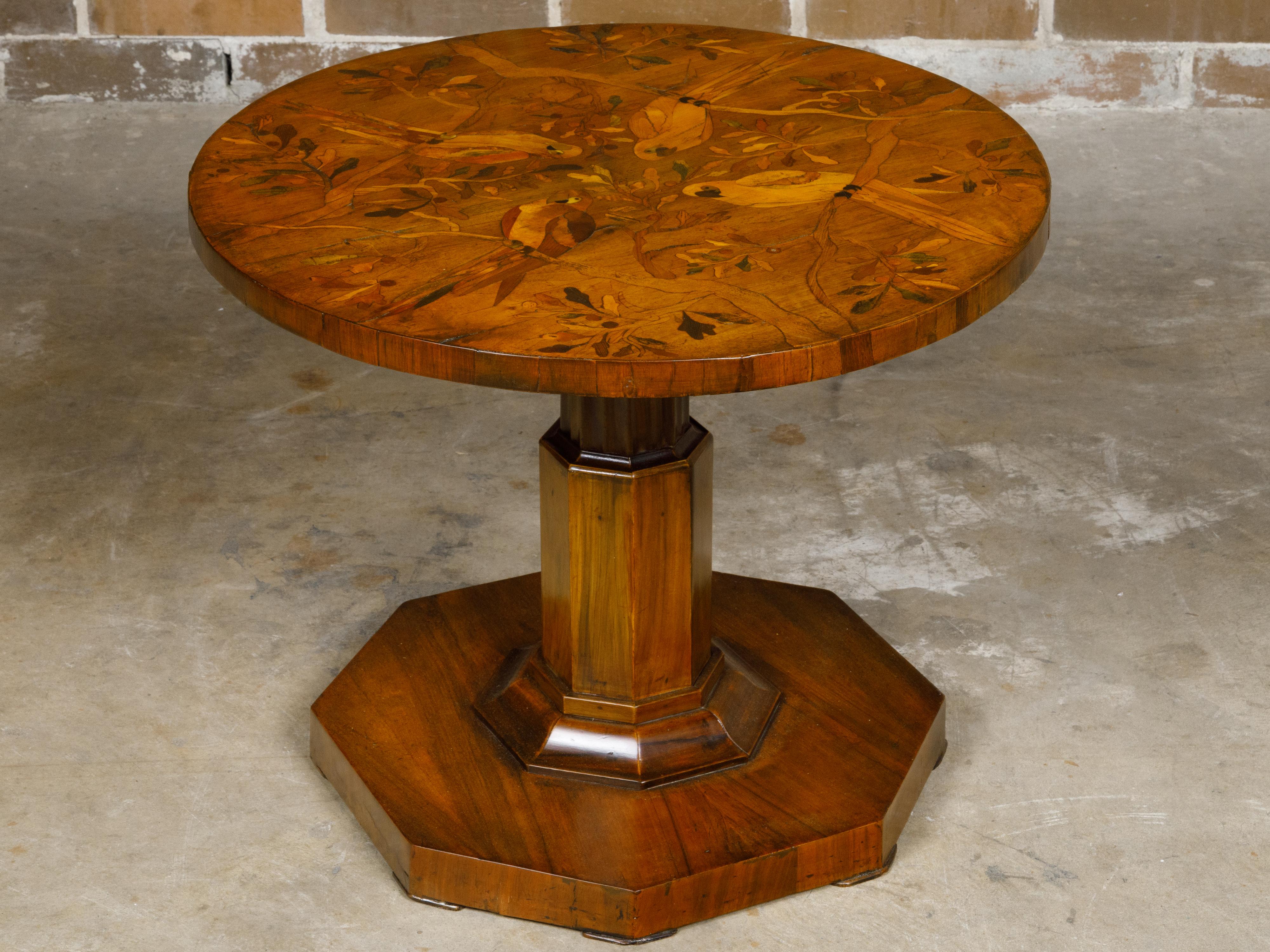 Biedermeier Walnut Side Table with Parrots in Branches Marquetry from Vienna 6