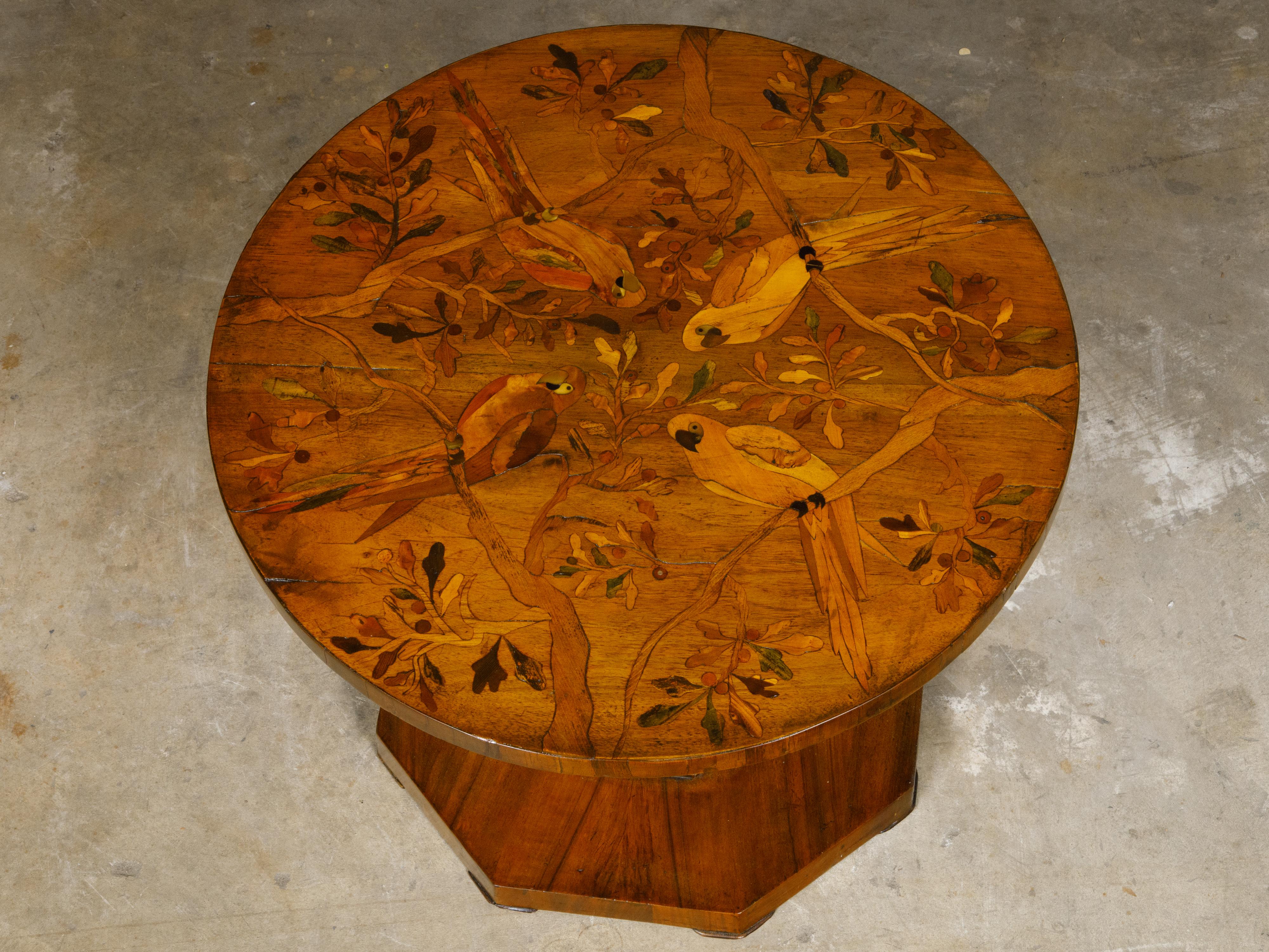 Biedermeier Walnut Side Table with Parrots in Branches Marquetry from Vienna 2