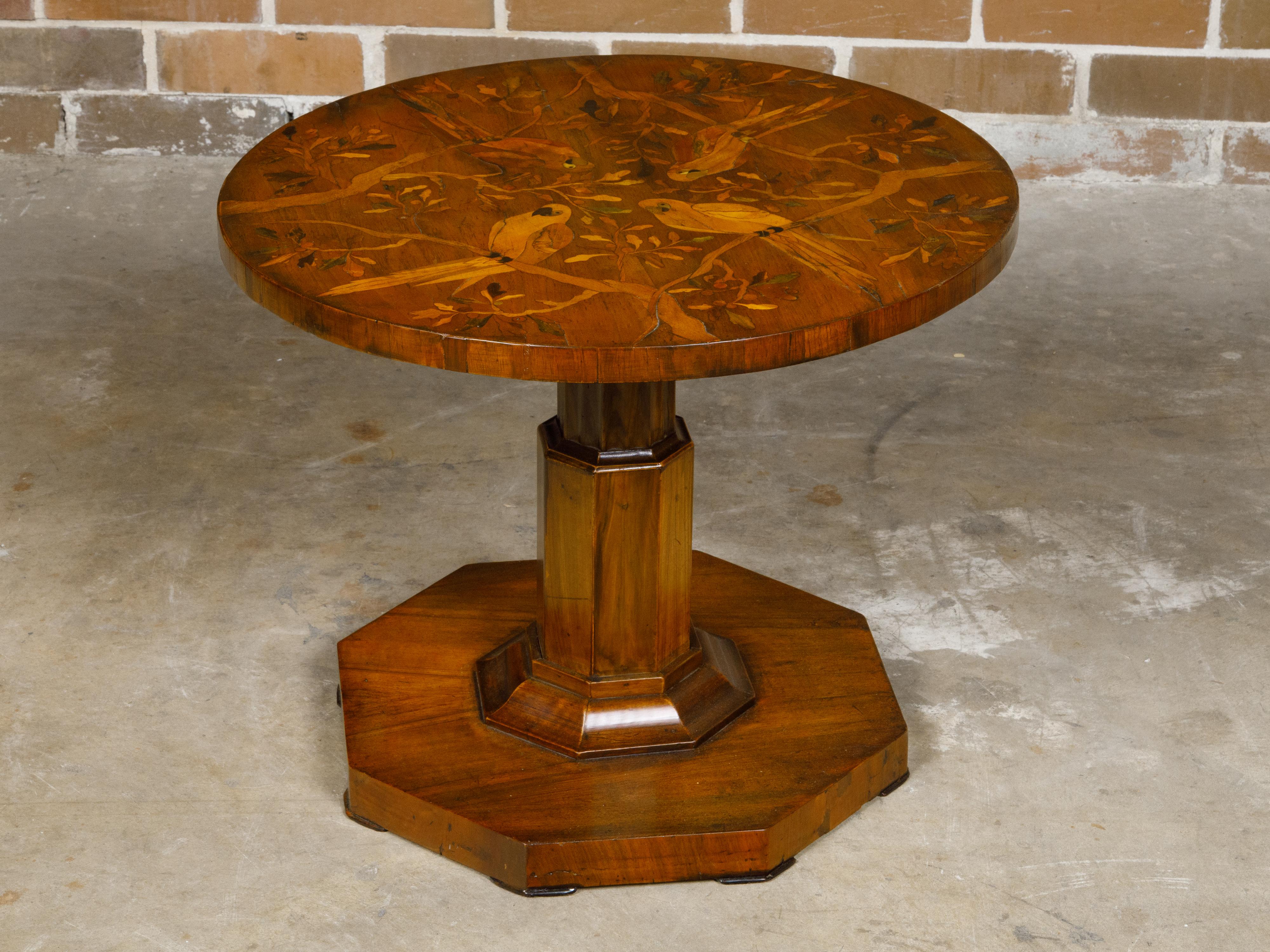 Biedermeier Walnut Side Table with Parrots in Branches Marquetry from Vienna 3