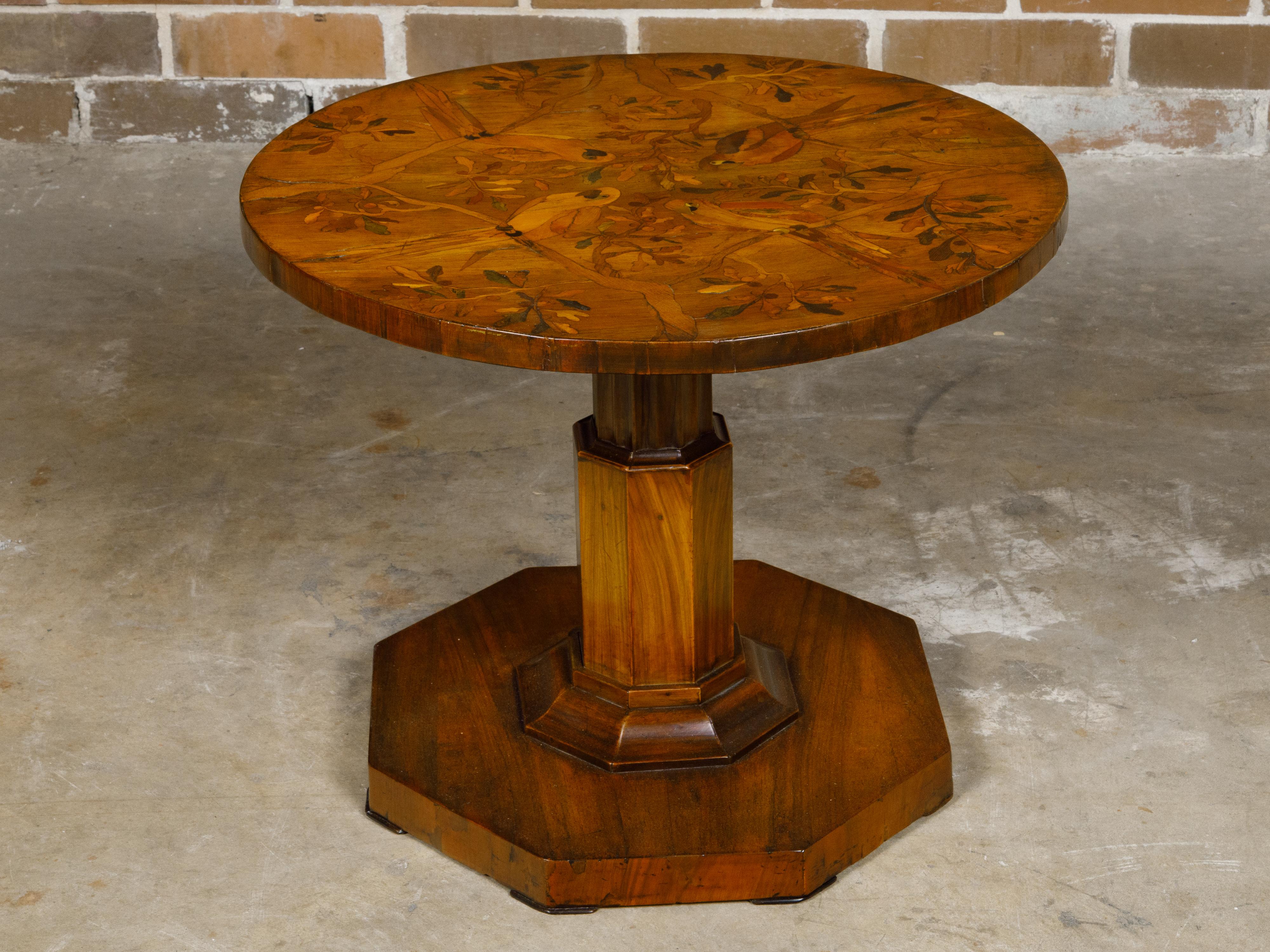 Biedermeier Walnut Side Table with Parrots in Branches Marquetry from Vienna 4
