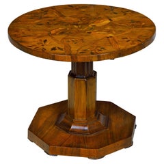 Antique Biedermeier Walnut Side Table with Parrots in Branches Marquetry from Vienna