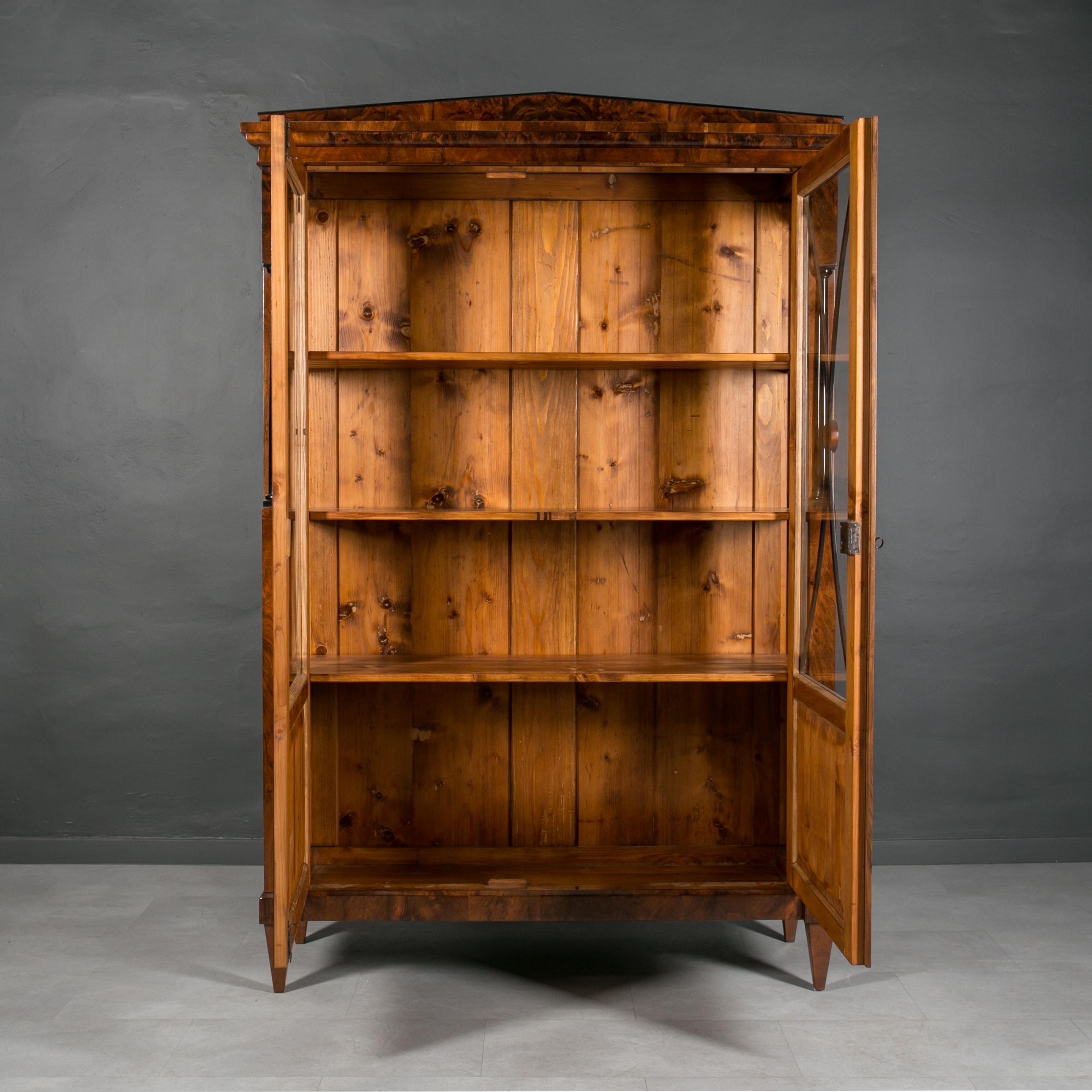 Veneer Biedermeier Walnut Vitrine, Germany, 19th Century For Sale