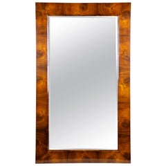 Antique Biedermeier Walnut Wall Mirror with Original Facet Cut Glass, Austria, ca. 1820