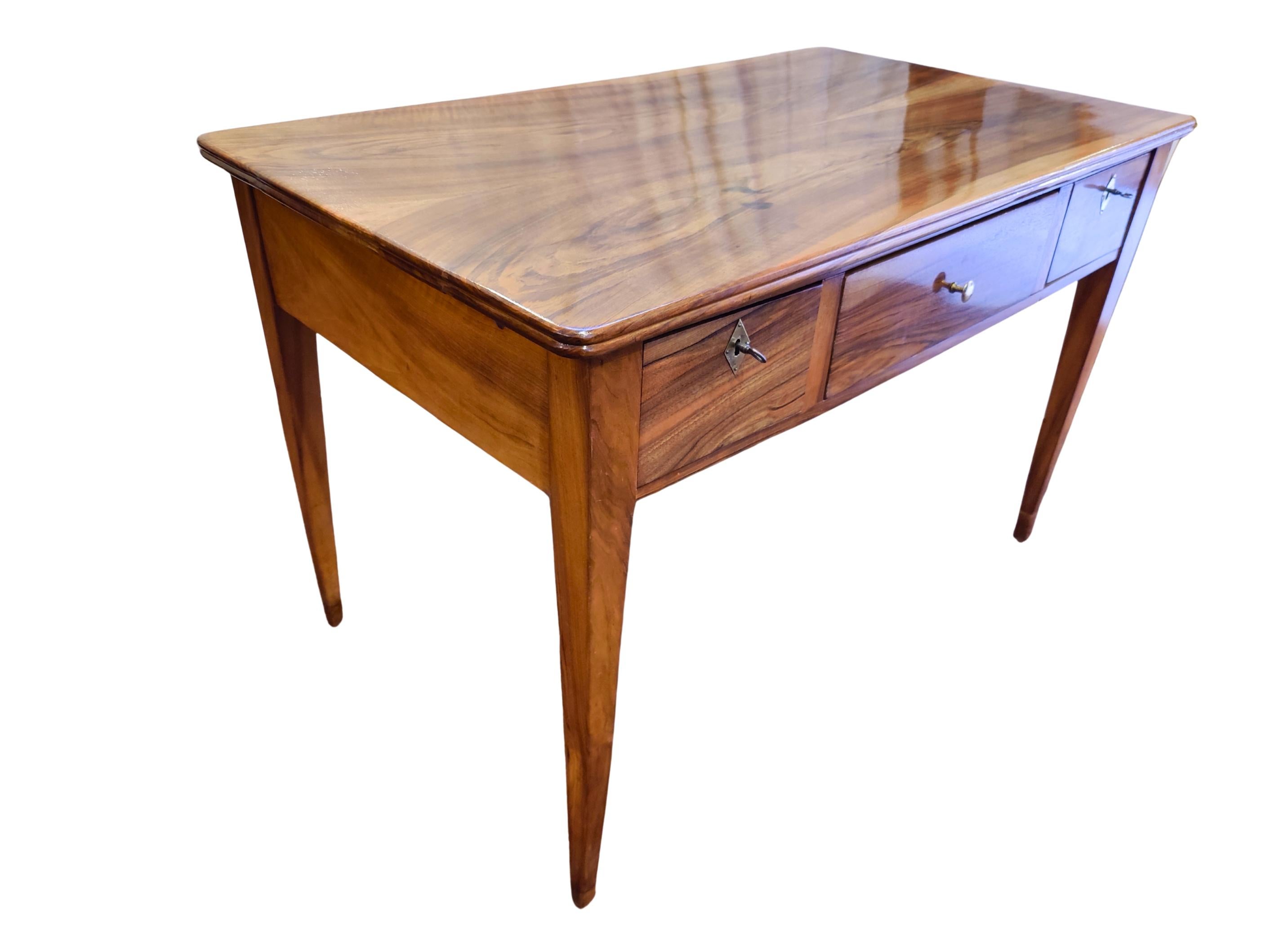 Brass Biedermeier Walnut Writing Desk Table, South Germany circa 1825 For Sale