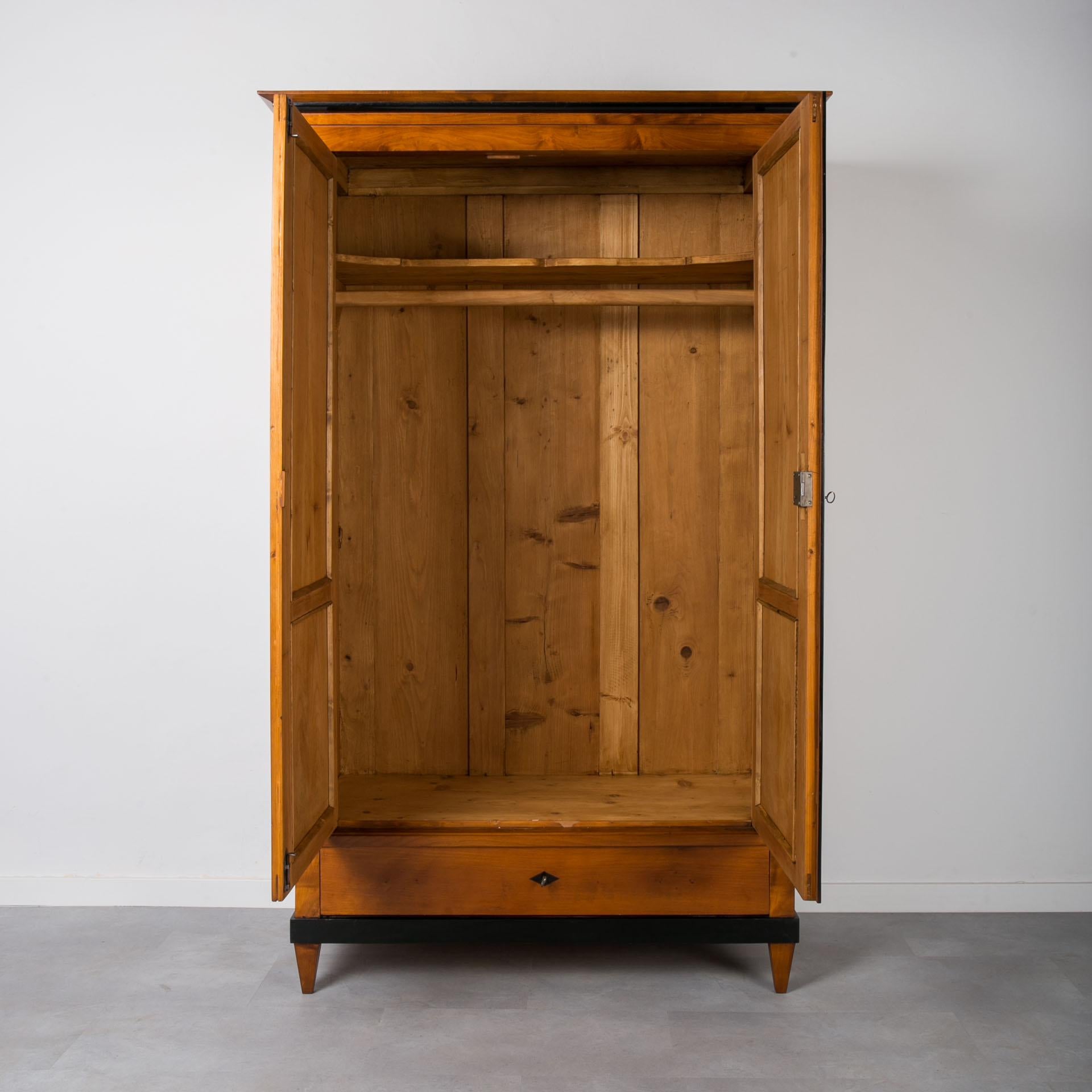 Polished Biedermeier Wardrobe in Solid Cherrywood Veneer, Germany, 19th Century