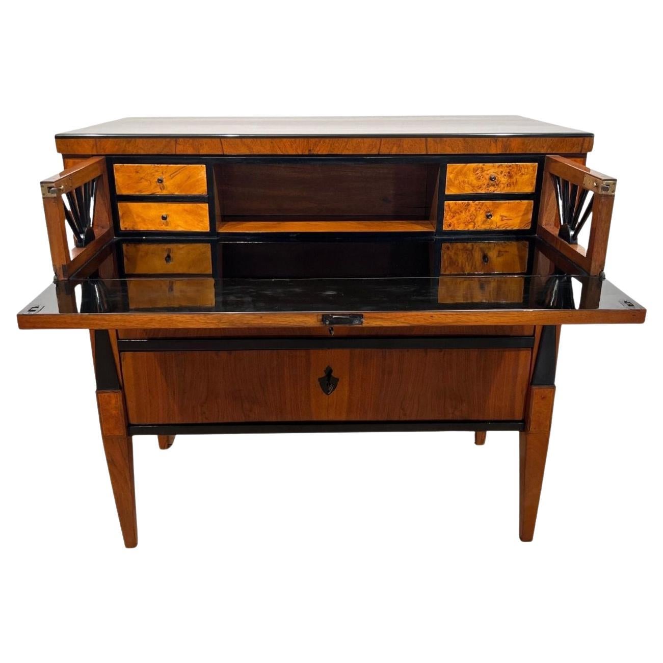 Biedermeier Writing Chest, Walnut Veneer, Ebonized, South Germany circa 1825