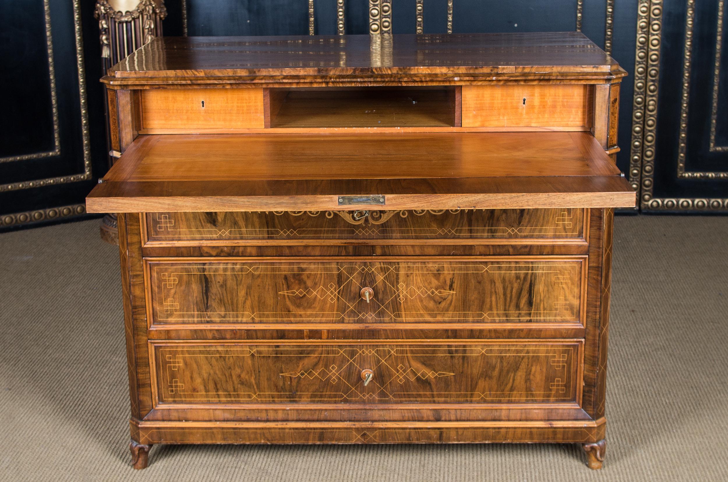 Biedermeier Writing Commode and Chest of Drawers circa 1850 with Fine Inlays 4
