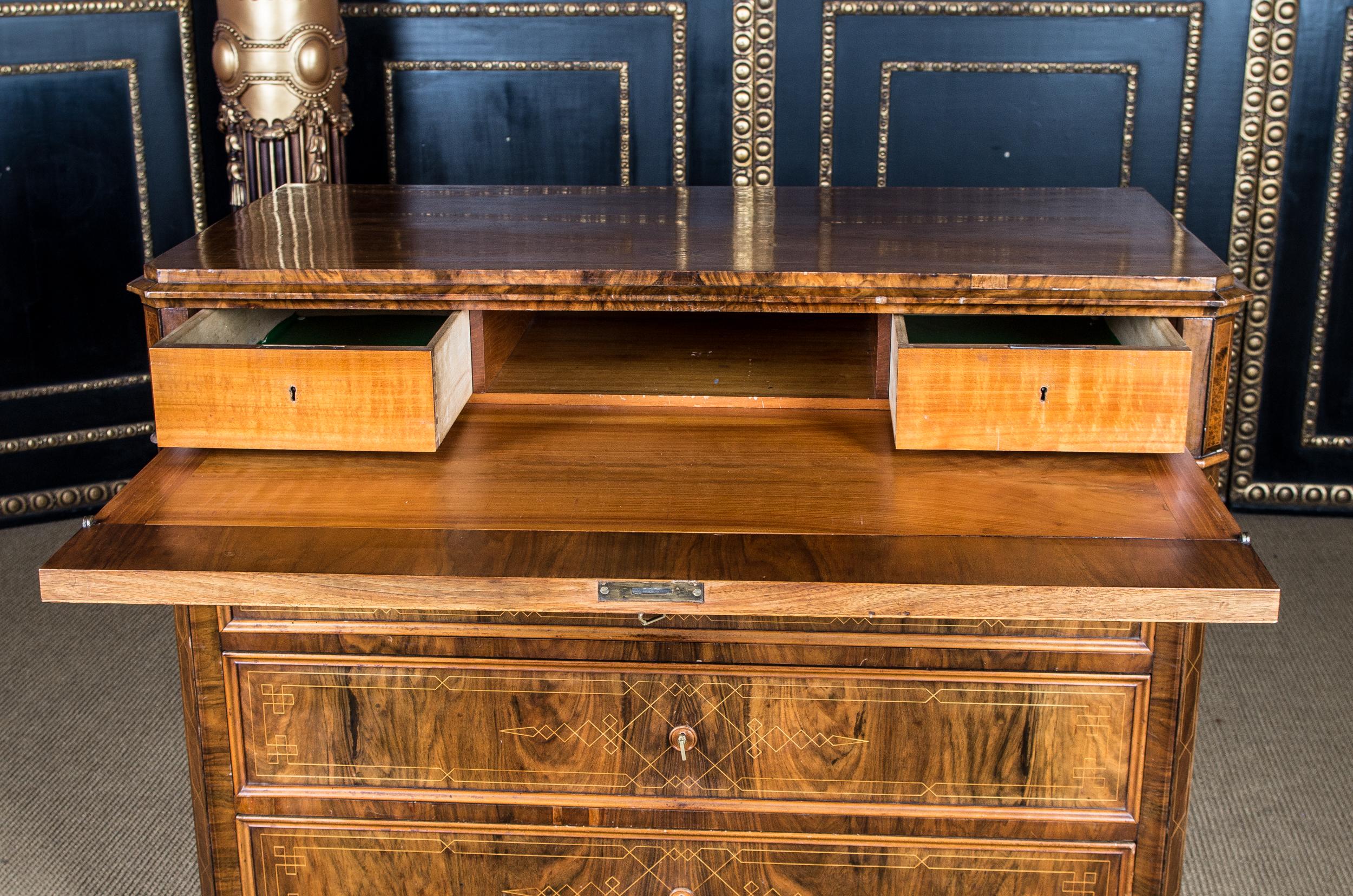 Biedermeier Writing Commode and Chest of Drawers circa 1850 with Fine Inlays 5