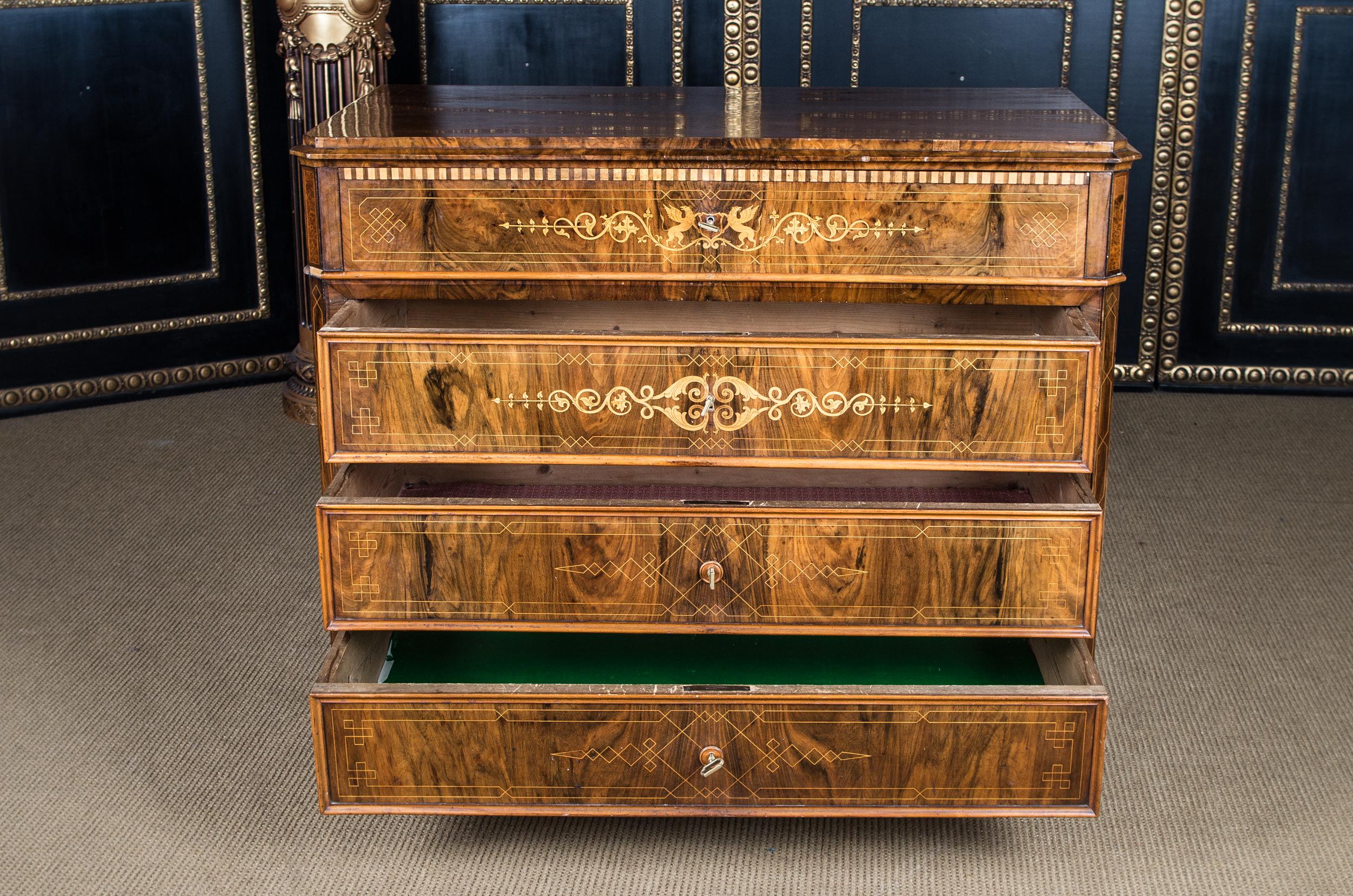 Biedermeier Writing Commode and Chest of Drawers circa 1850 with Fine Inlays 3