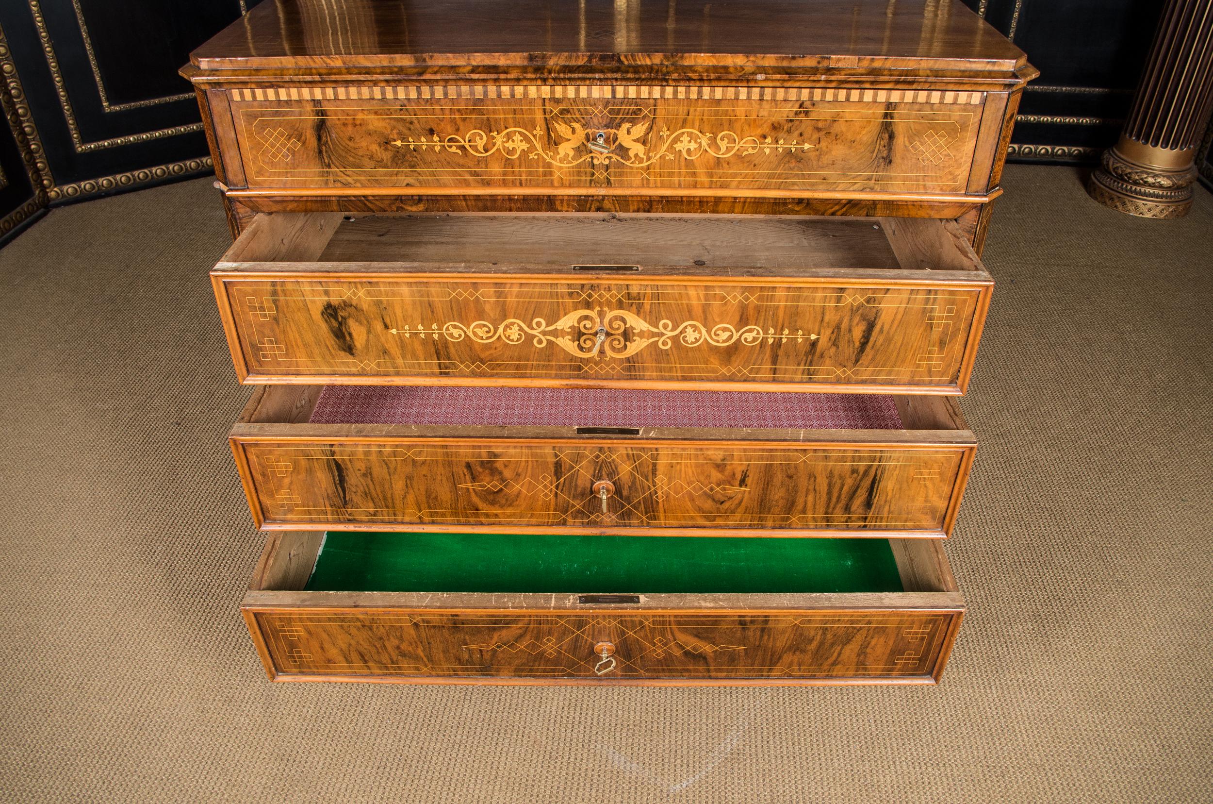 Biedermeier Writing Commode and Chest of Drawers circa 1850 with Fine Inlays 6