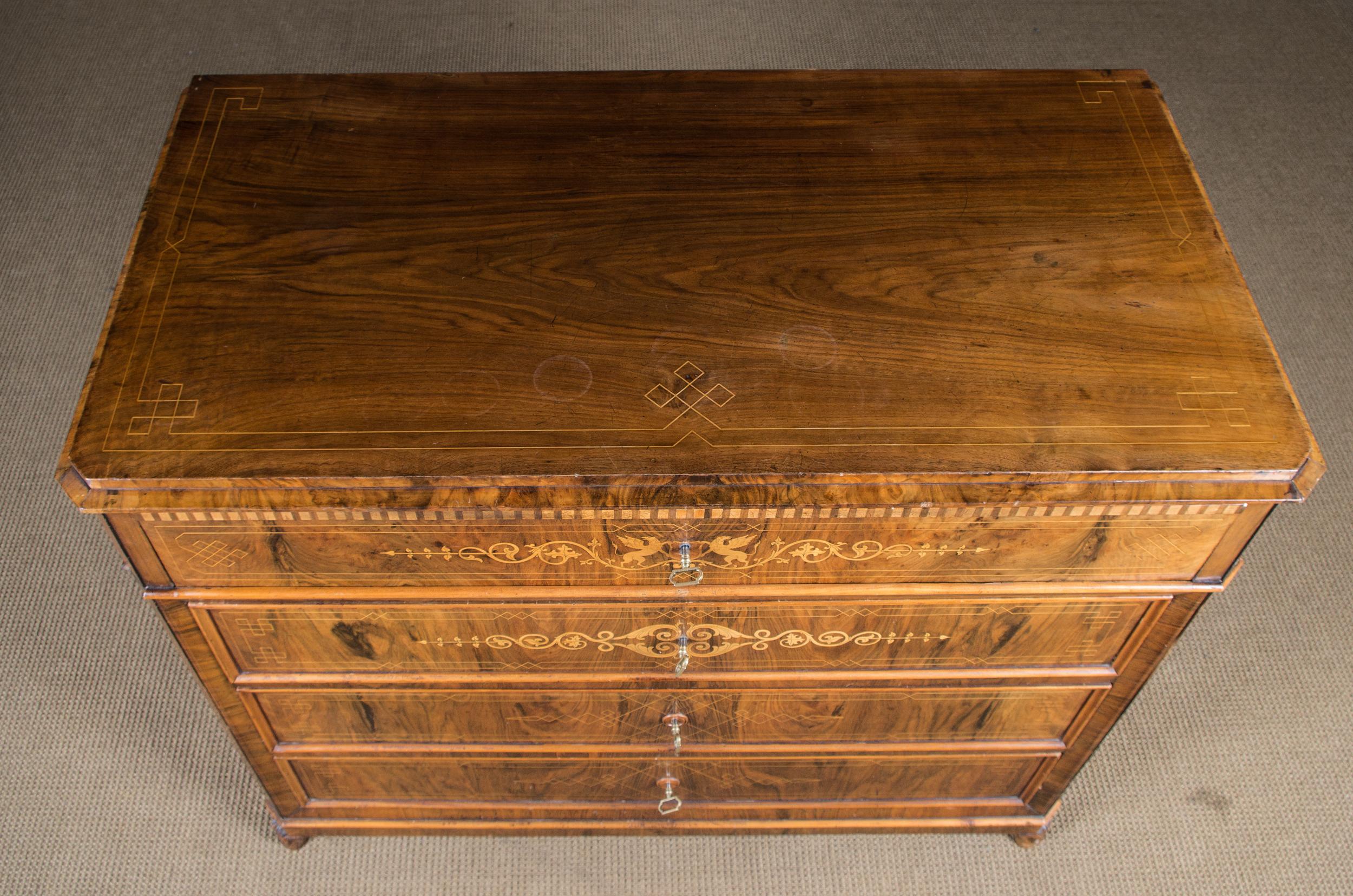 Biedermeier Writing Commode and Chest of Drawers circa 1850 with Fine Inlays 9