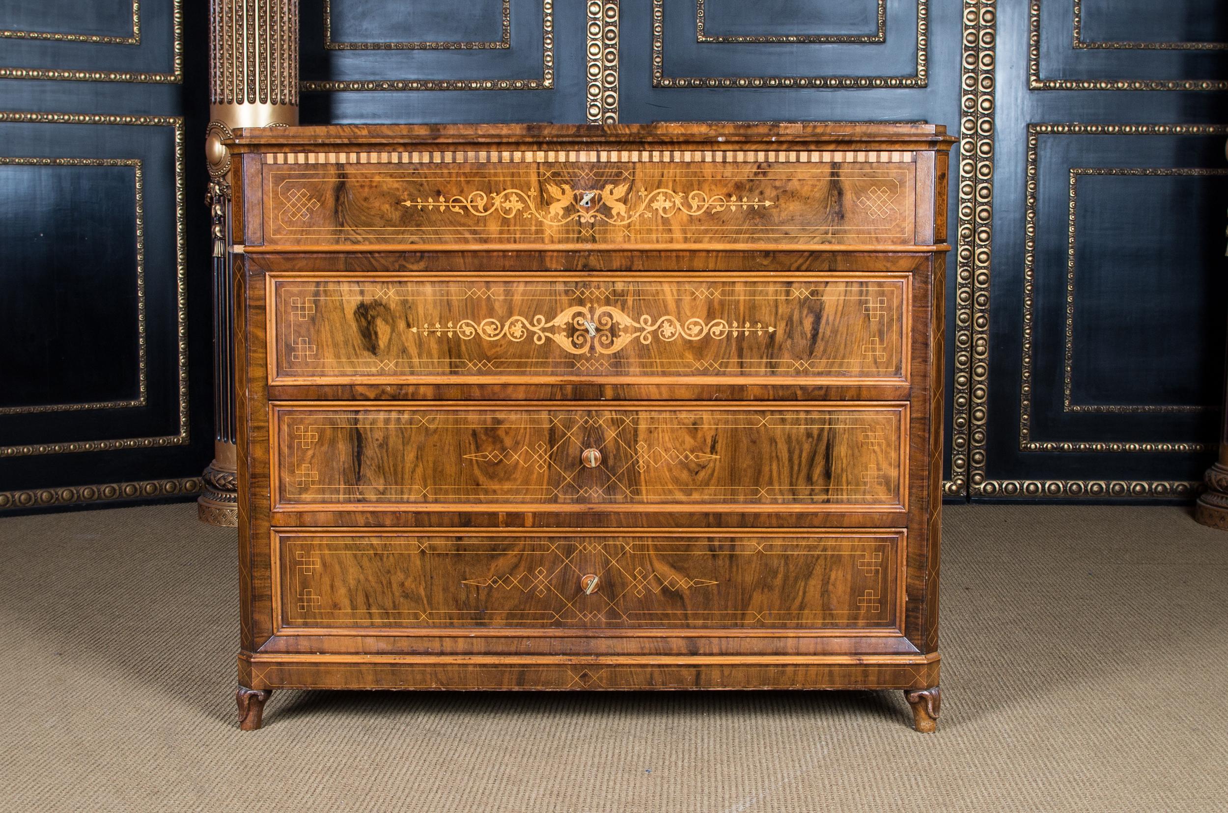 German Biedermeier Writing Commode and Chest of Drawers circa 1850 with Fine Inlays