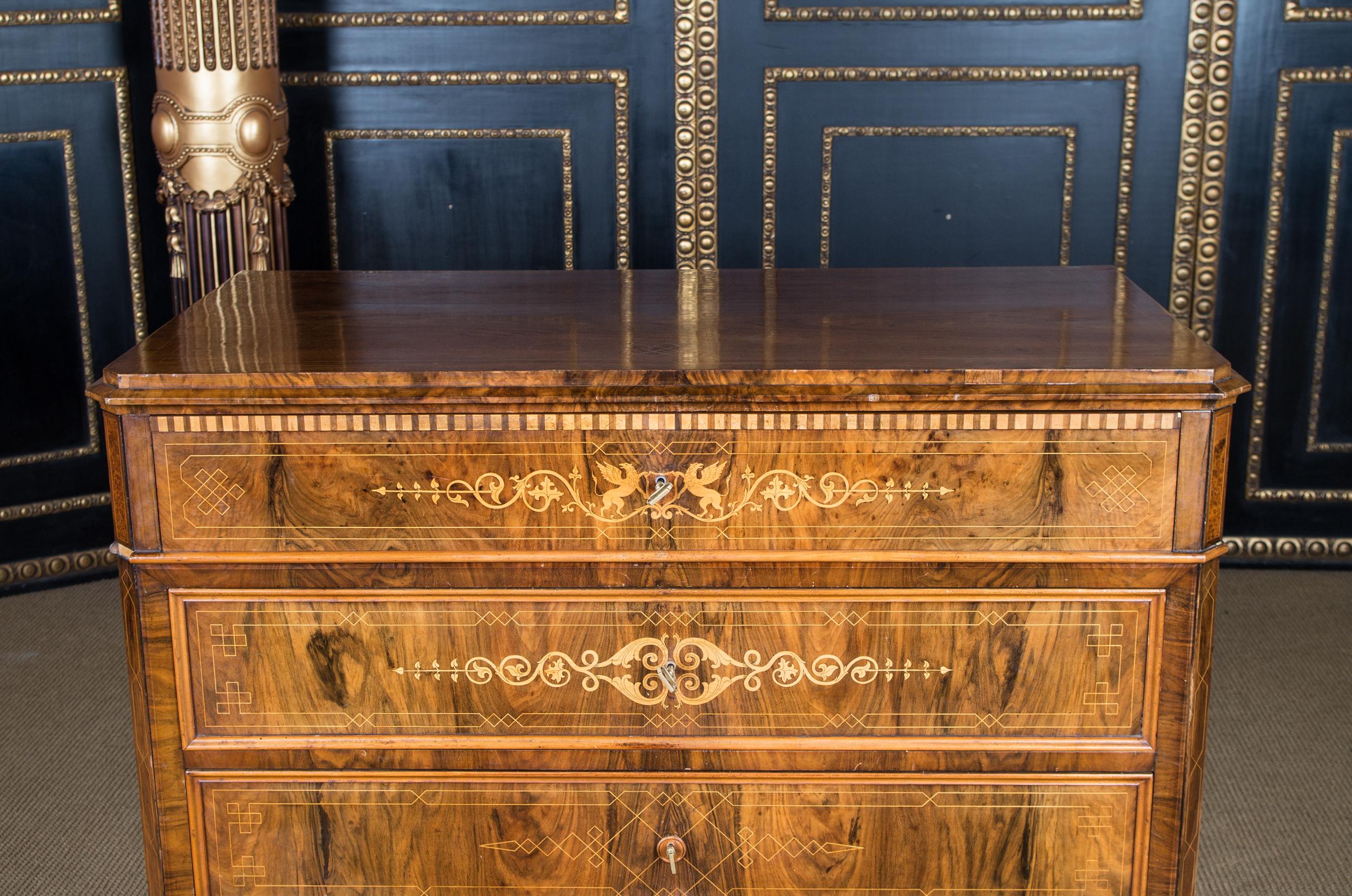 Biedermeier Writing Commode and Chest of Drawers circa 1850 with Fine Inlays In Good Condition In Berlin, DE