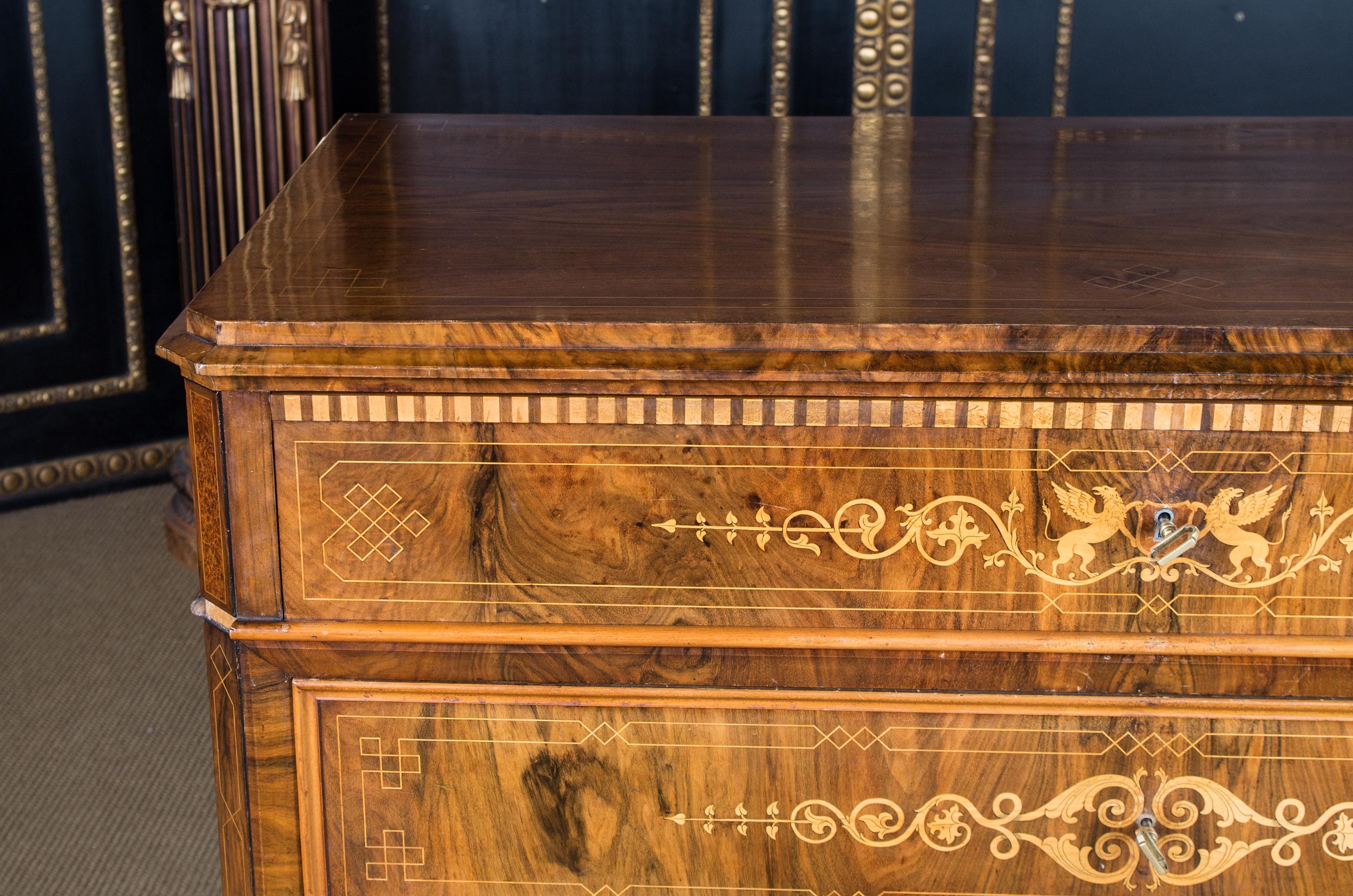 19th Century Biedermeier Writing Commode and Chest of Drawers circa 1850 with Fine Inlays