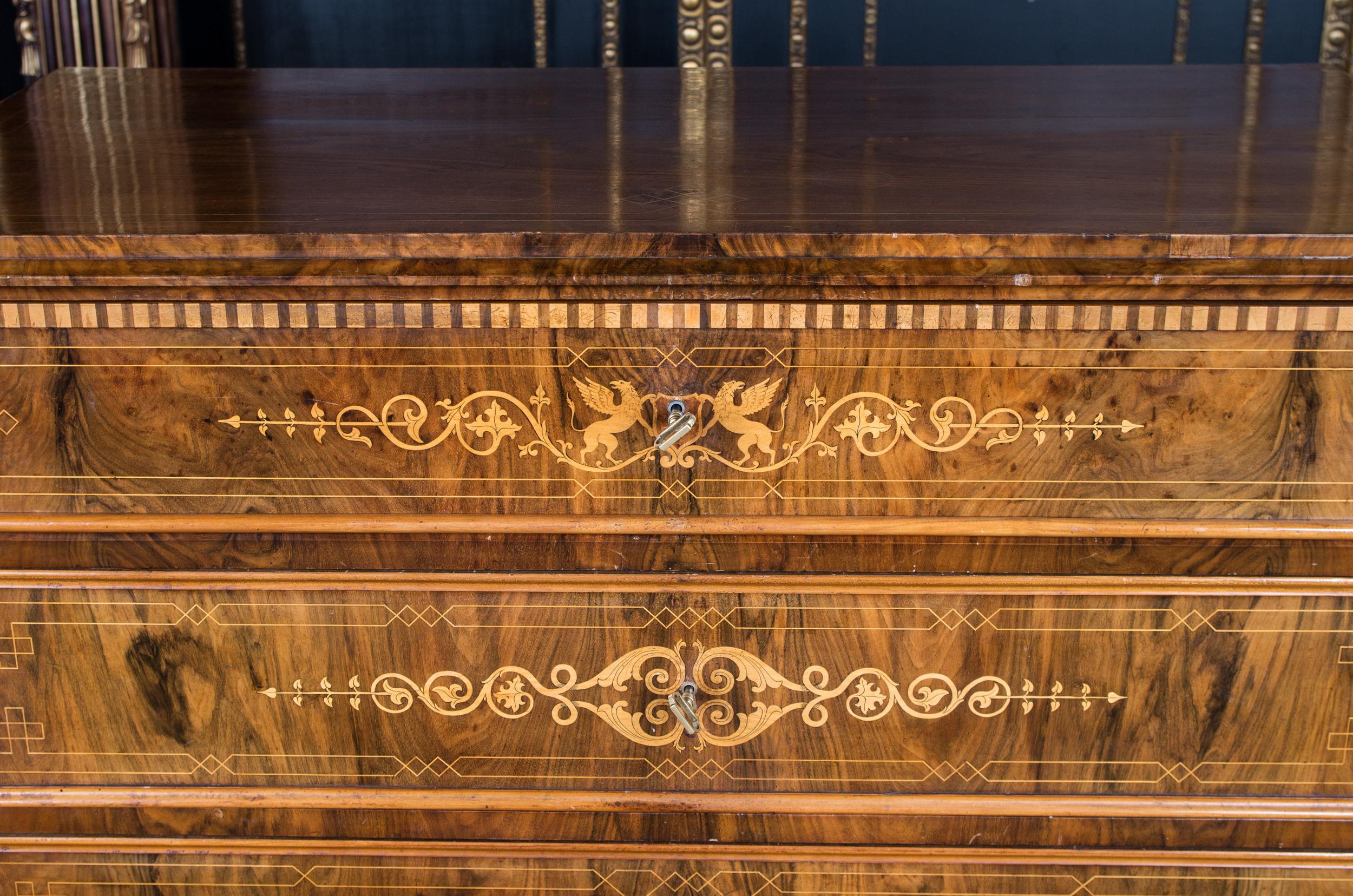 Walnut Biedermeier Writing Commode and Chest of Drawers circa 1850 with Fine Inlays