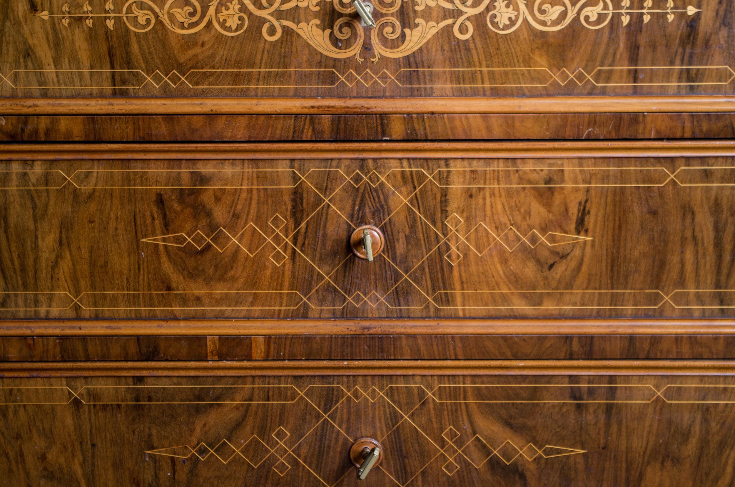 Biedermeier Writing Commode and Chest of Drawers circa 1850 with Fine Inlays 1