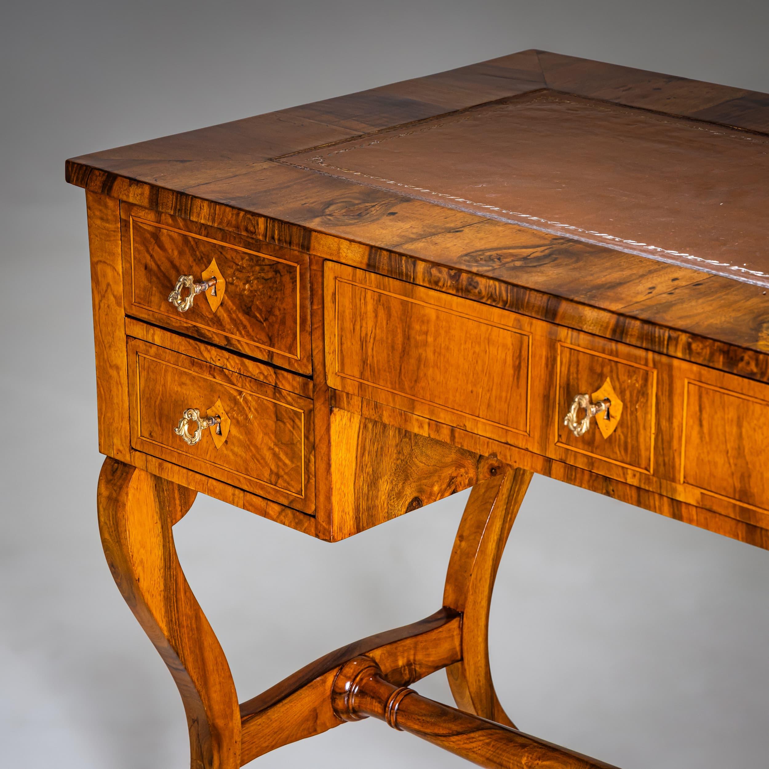 Metal Biedermeier Writing Desk in Walnut, circa 1830 For Sale