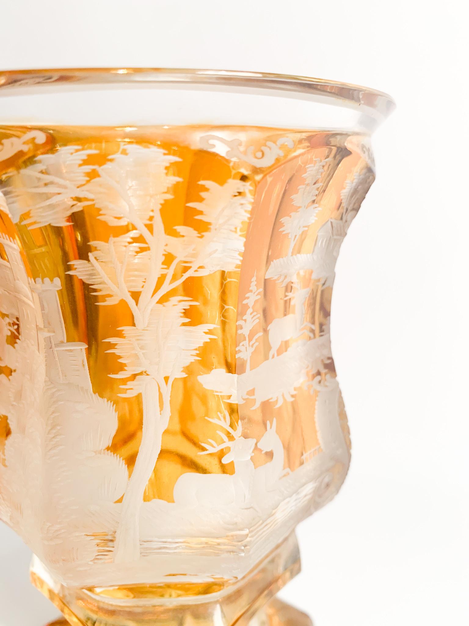 Biedermeier Yellow Crystal Glass with Acid Decoration from the 19th Century 1