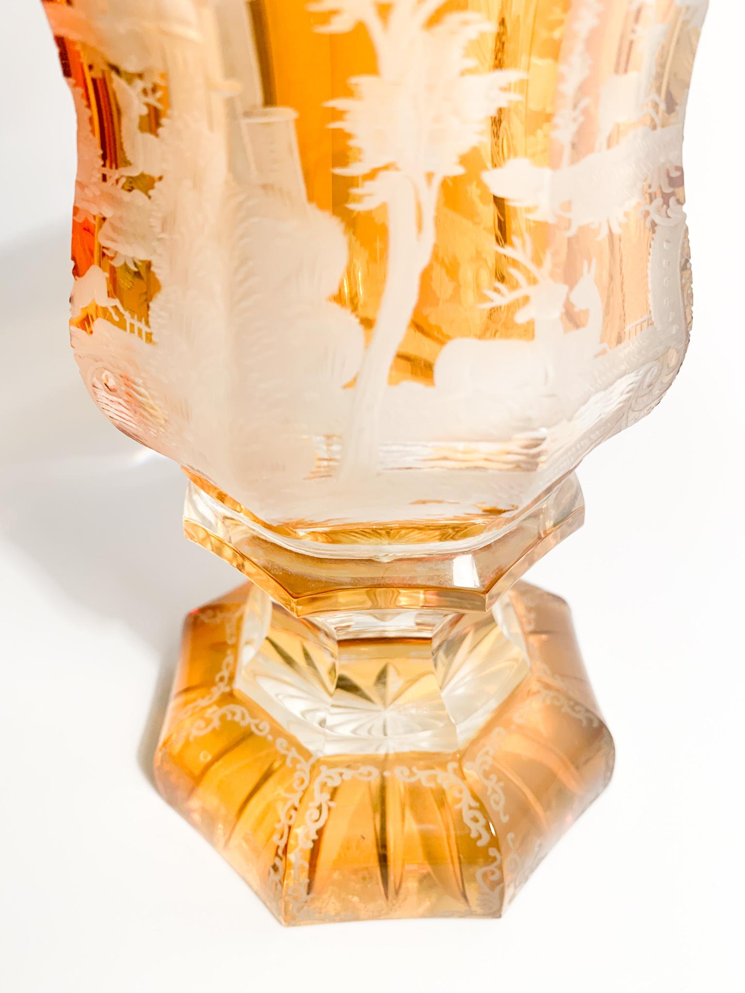 Biedermeier Yellow Crystal Glass with Acid Decoration from the 19th Century 2
