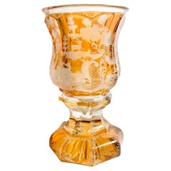 Biedermeier Yellow Crystal Glass with Acid Decoration from the 19th Century