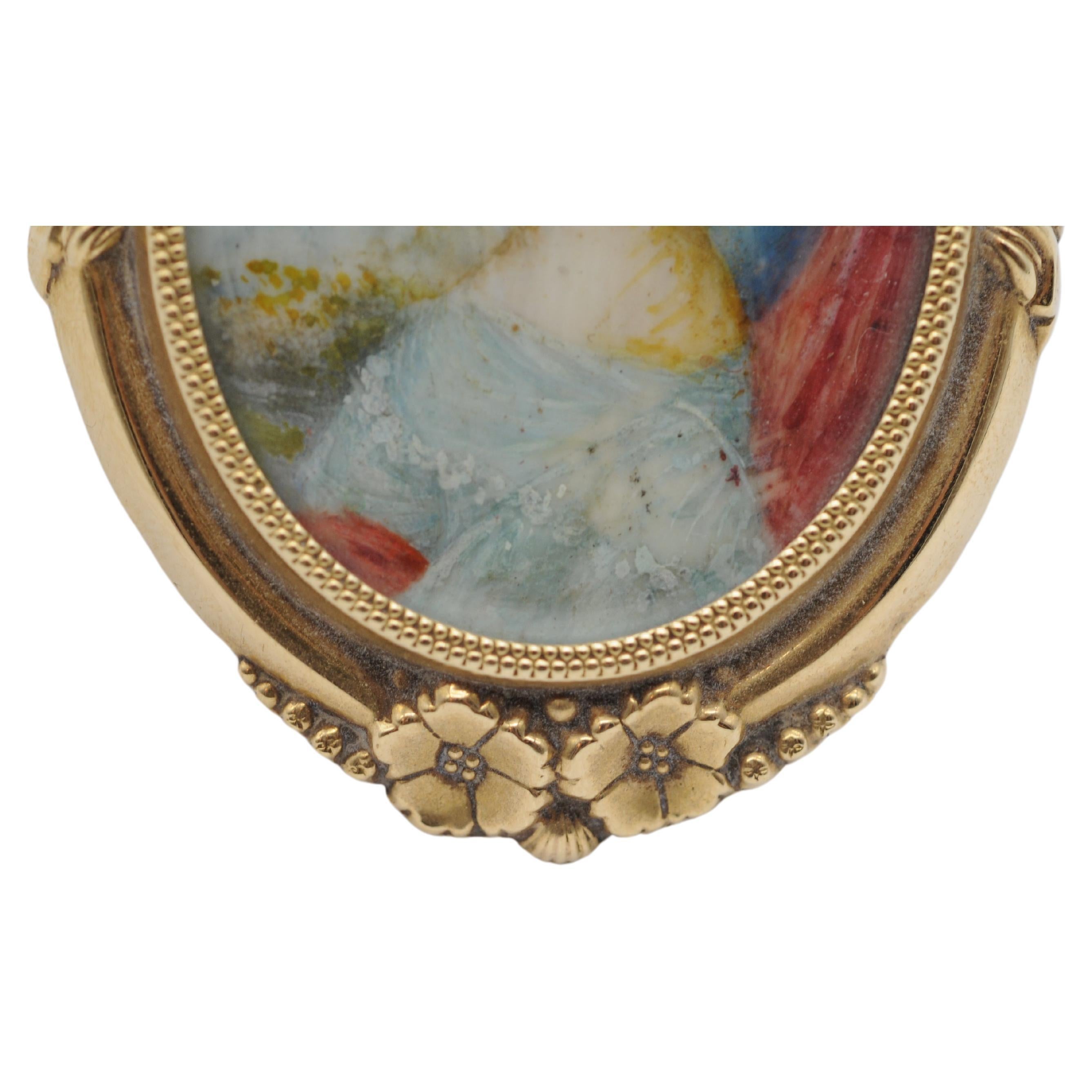 Women's or Men's Biedermeir brooch 14k gold with a view of a woman For Sale