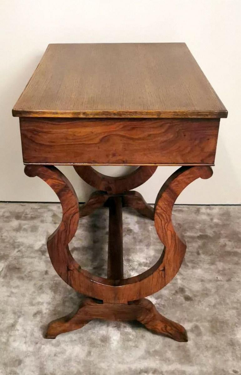 Oak Biedermeir Style French Wooden Writing Desk-Table with Drawer