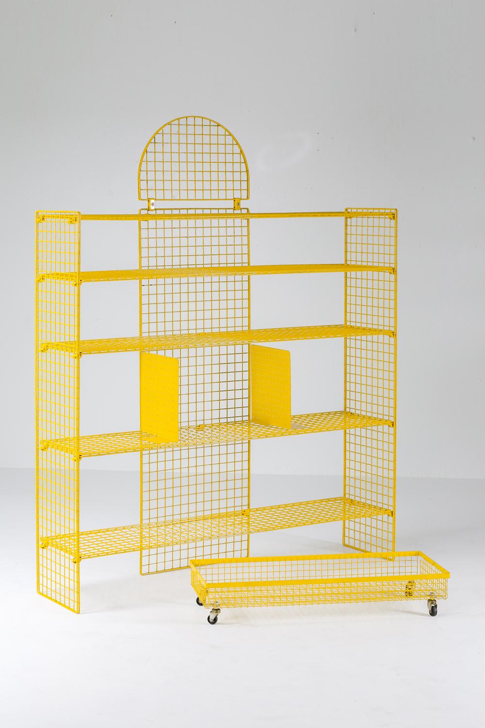 Bieffeplast Yellow Metal Shelve System, Post-Modern Italian Design, 1970 1