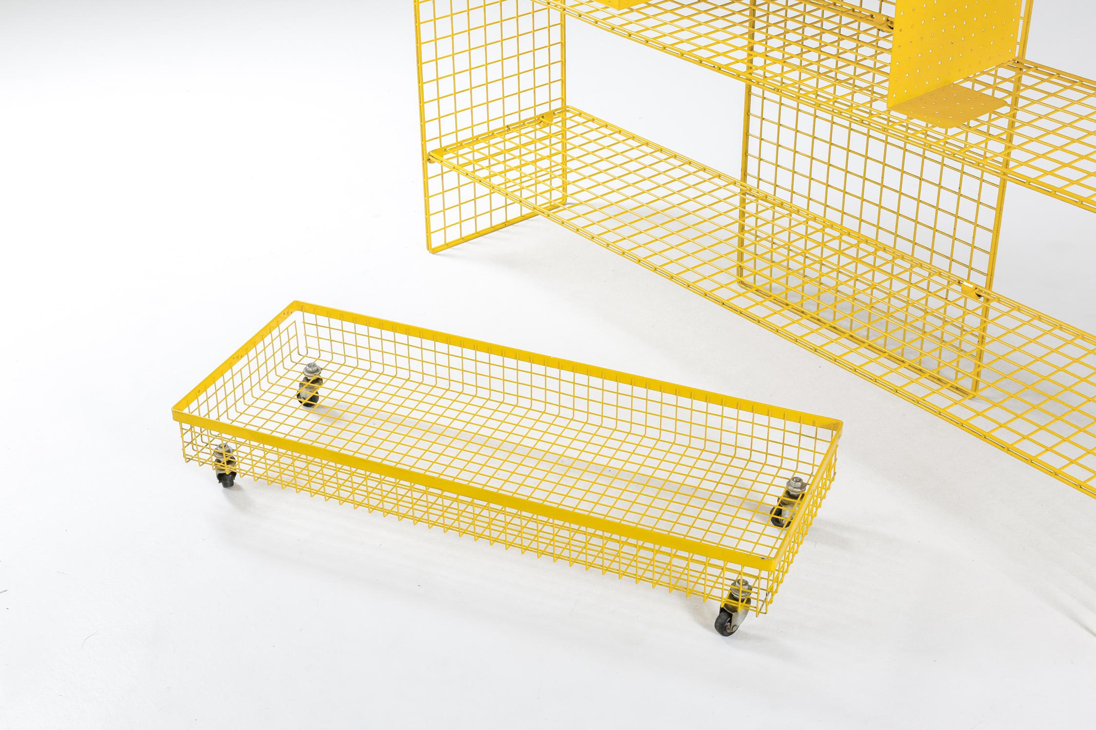 Bieffeplast yellow metal shelving unit, post-modern Italian design, 1970

Memphis style piece reminiscent of Enzo Mari & other great Italian designers.
Also the bucket on wheels gives the entire storage piece a nice and humouristic touch.
Very