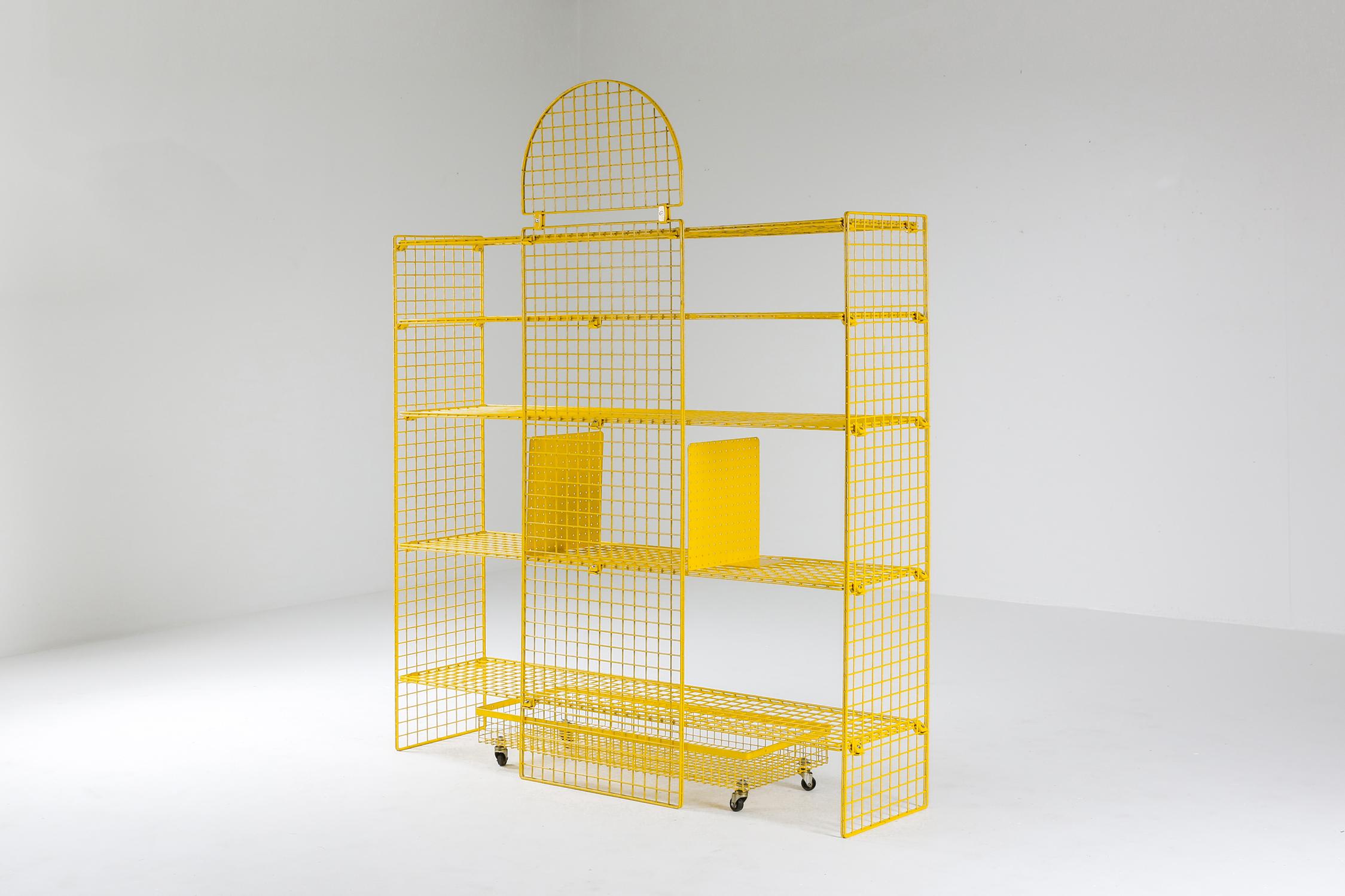 Lacquered Bieffeplast Yellow Metal Shelve System, Post-Modern Italian Design, 1970