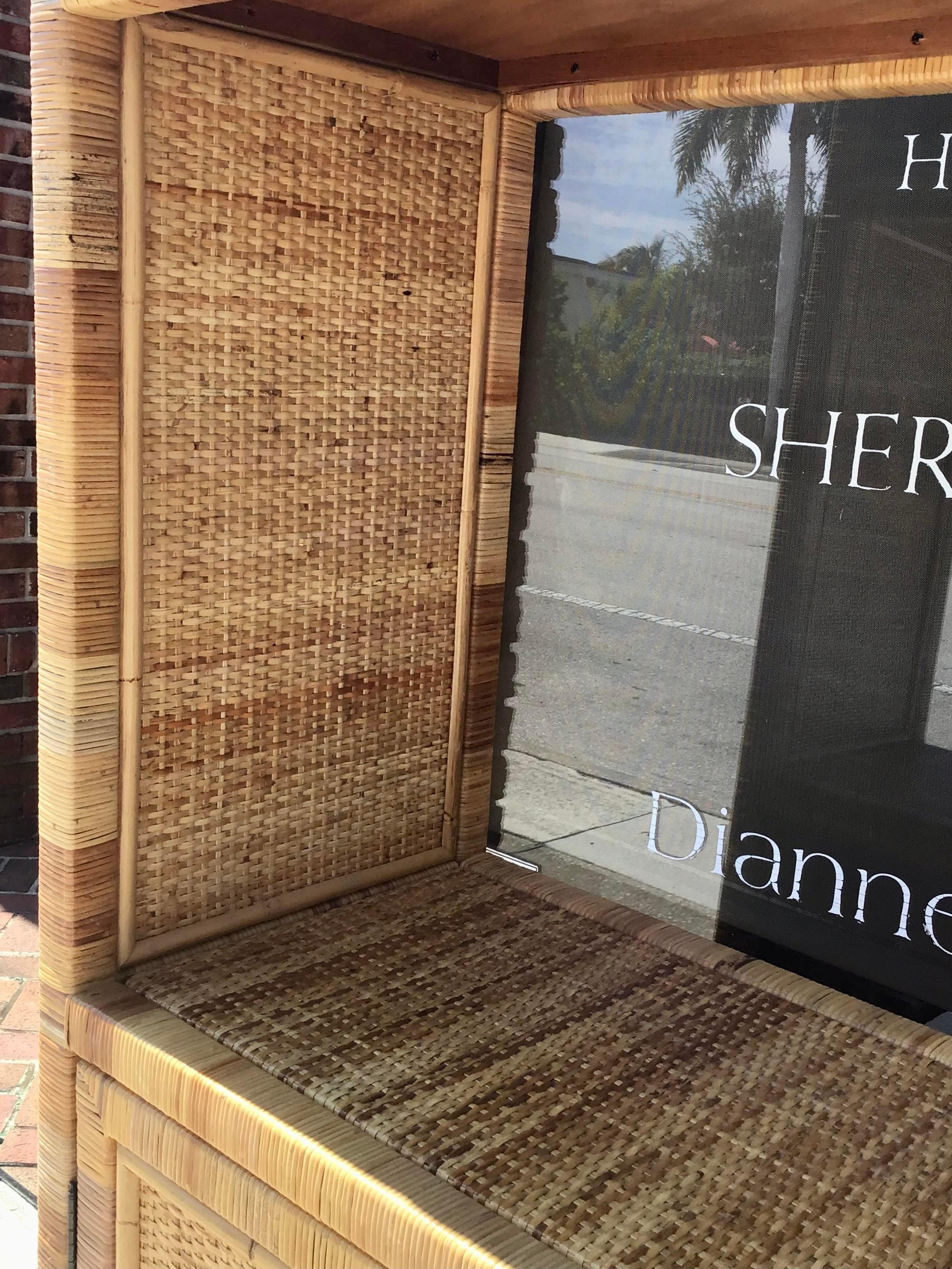 Mid-20th Century Bielecky Bothers Rattan Bar Etagere with Doors