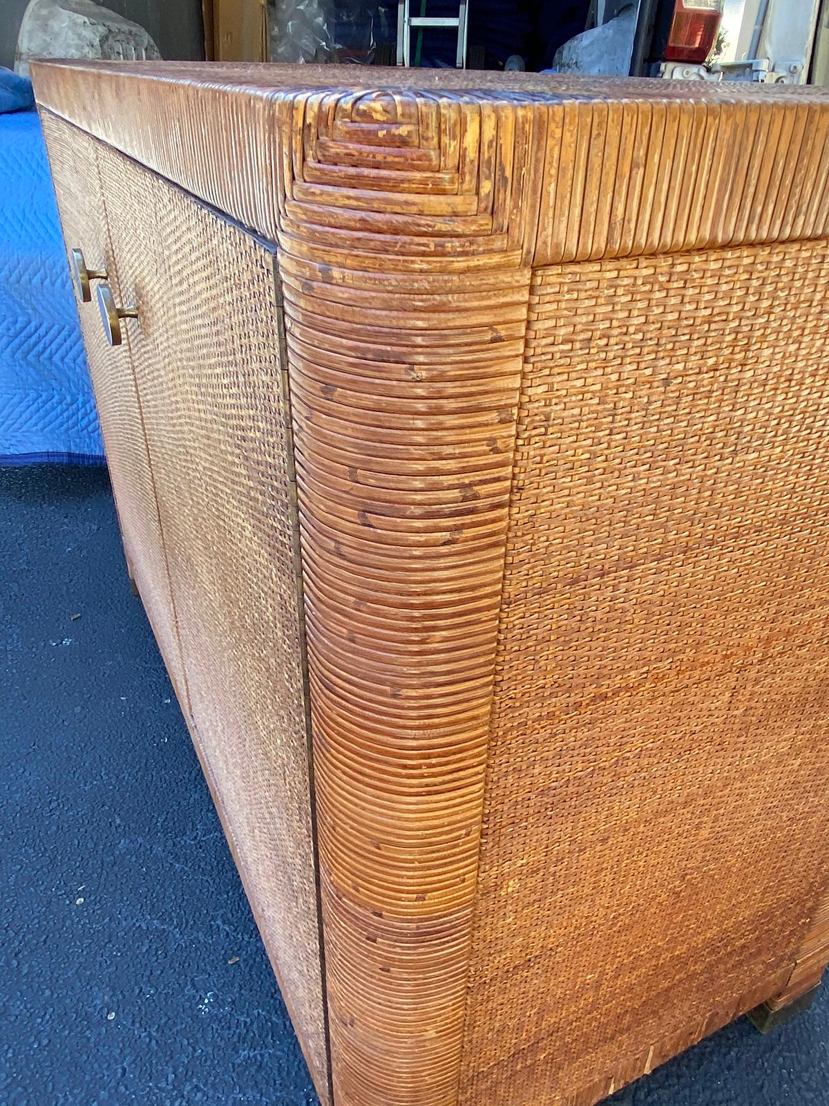 Bielecky Brothers Art Deco Style Rattan, Cane, Wicker Two-Door Cabinet, Labeled 2